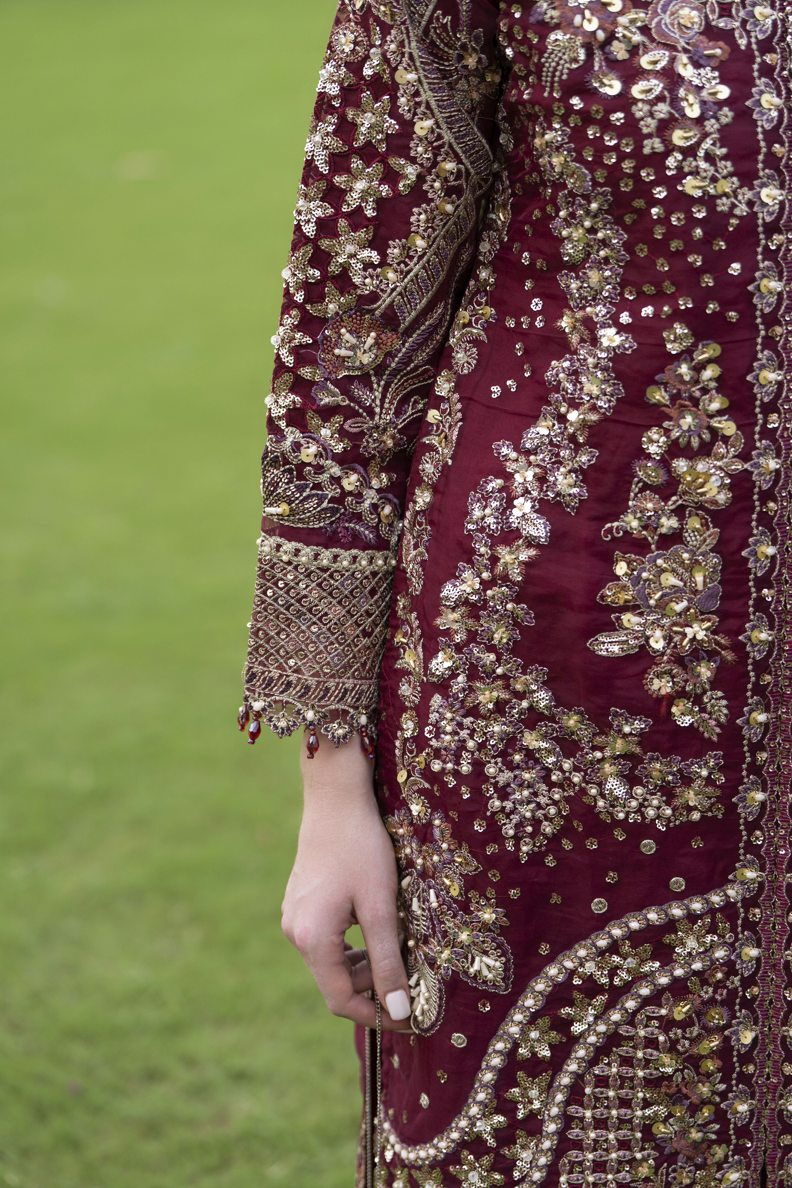 Silver 3pc Organza Handwork Long Shirt with Grip Sharara – The Occasion OS2