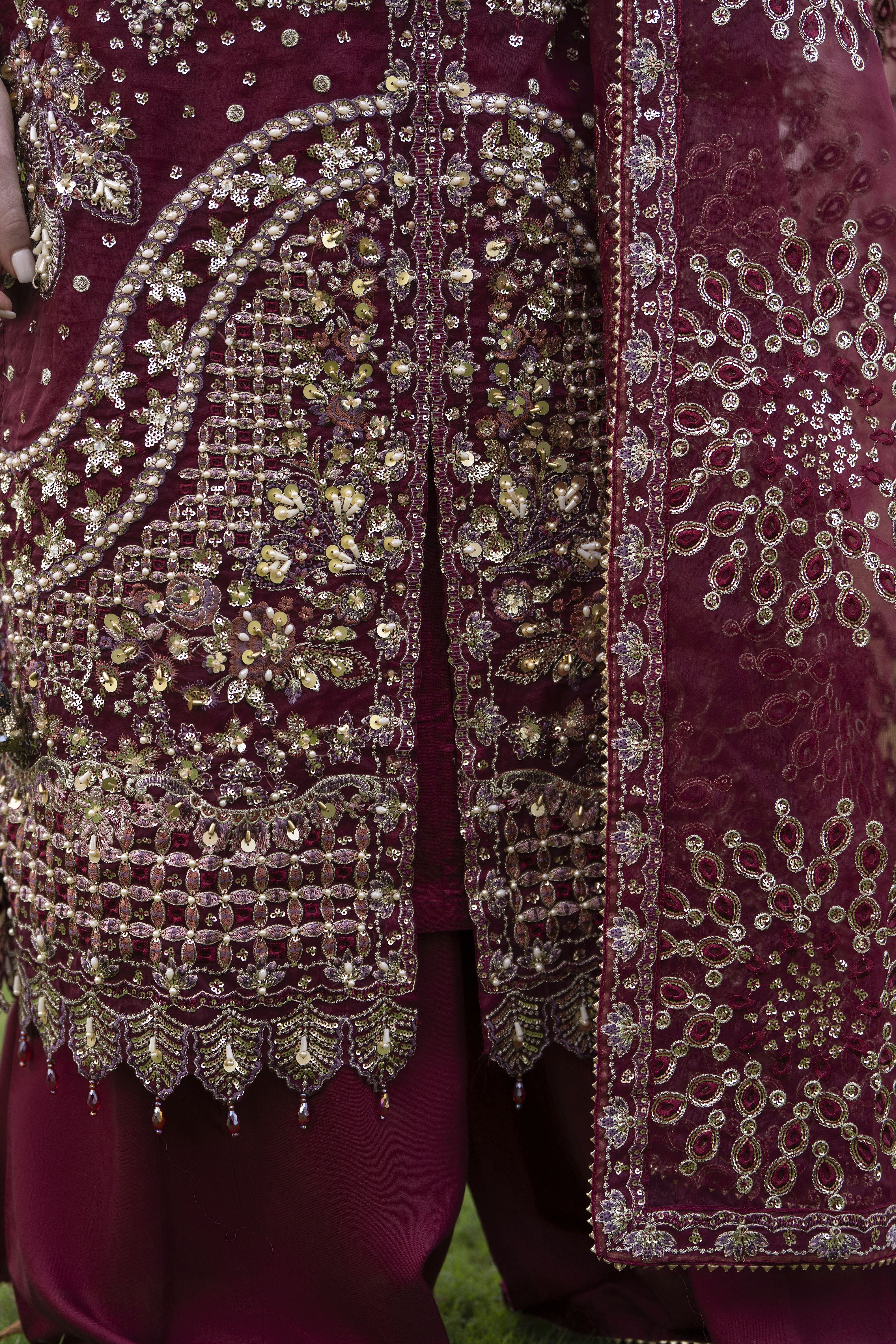 Silver 3pc Organza Handwork Long Shirt with Grip Sharara – The Occasion OS2