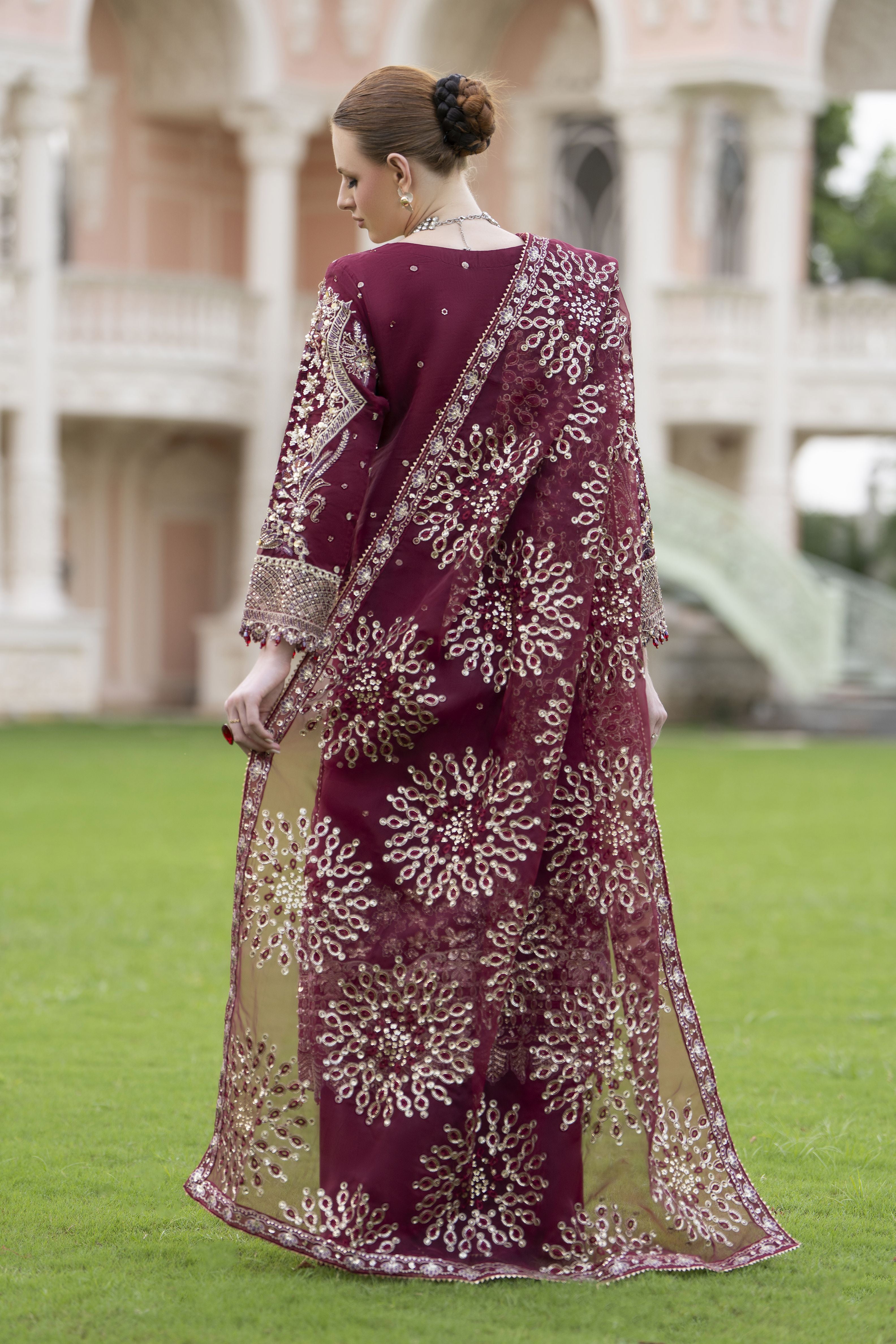 Silver 3pc Organza Handwork Long Shirt with Grip Sharara – The Occasion OS2