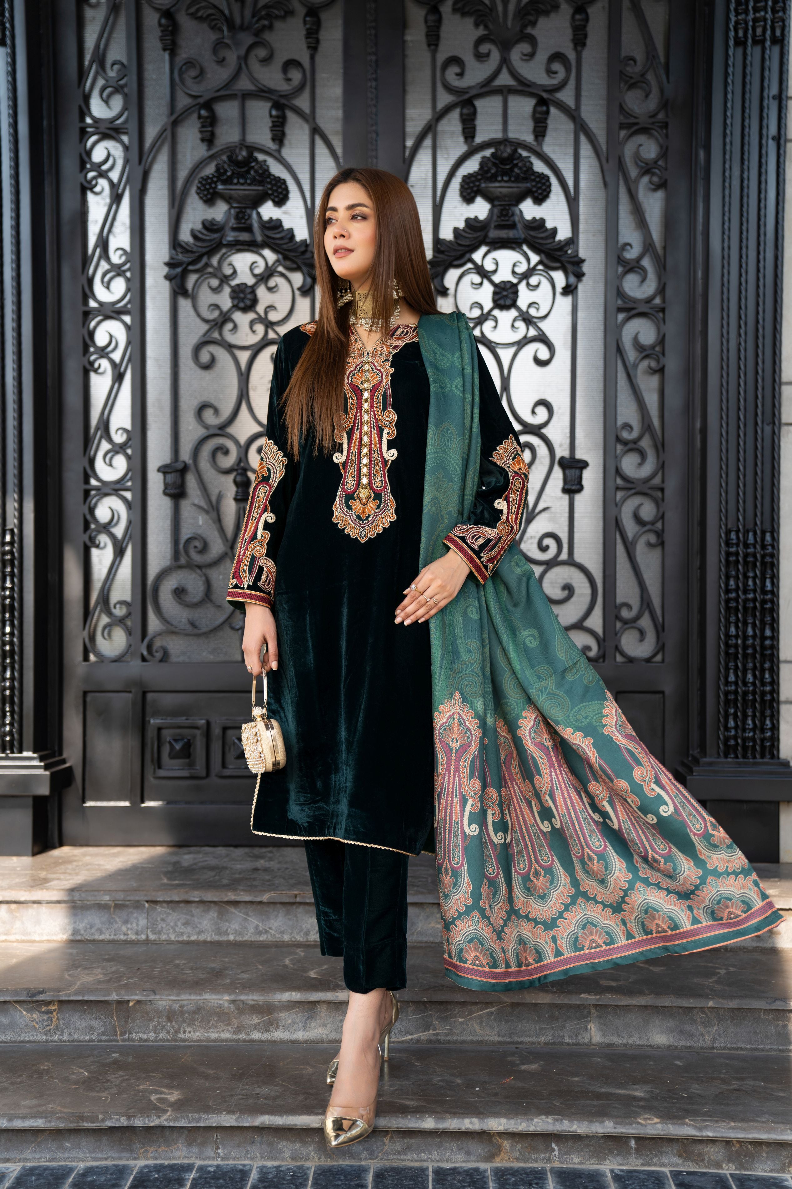 Vogue Vistas Velvet Embroidered Dress by Zaiwa ZB7