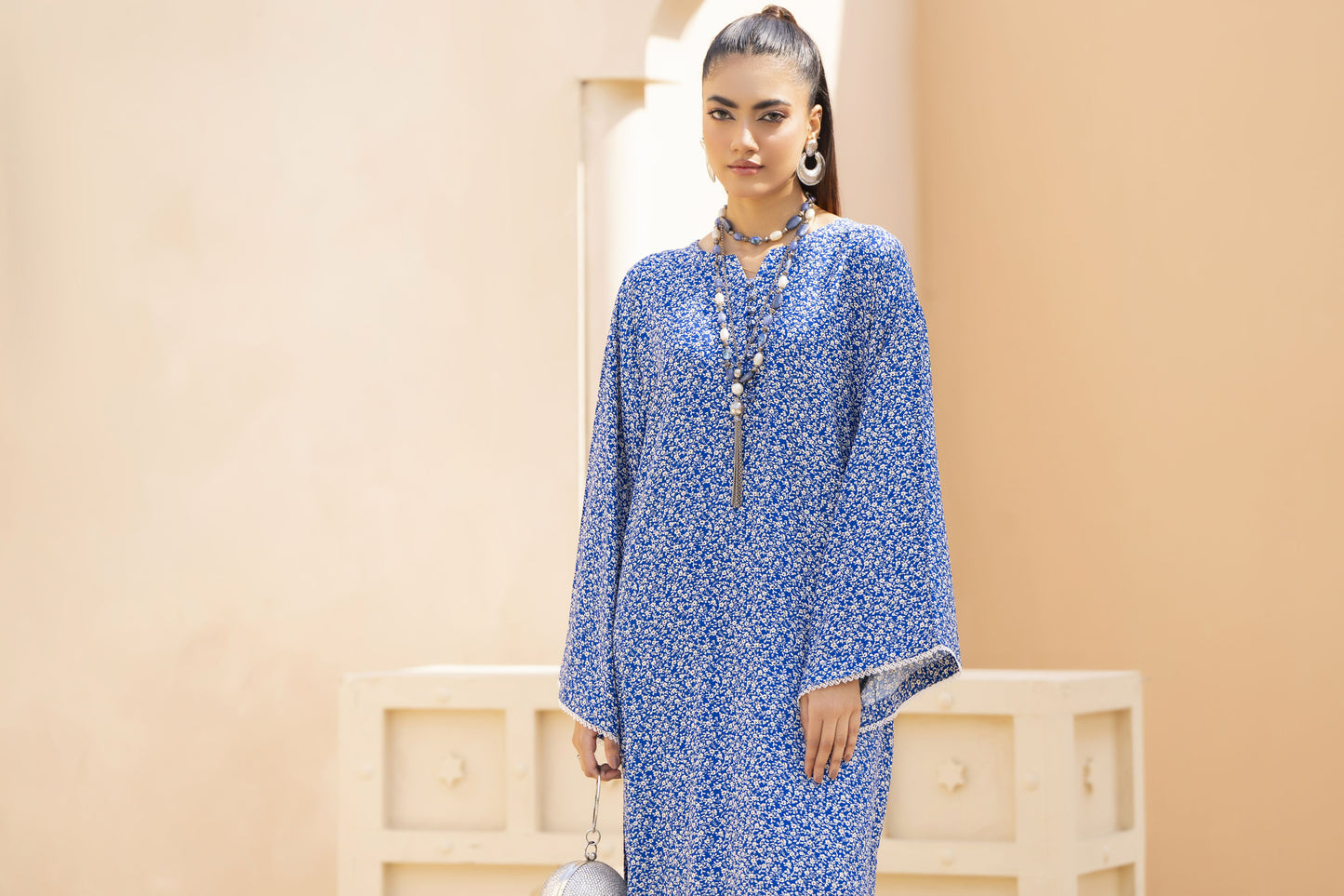 Blue Printed Linen 2pc Ready to Wear Long Dress by Gul Warun LDG7