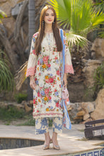Cream Floral Printed Lawn Suit with Blue Trousers Rangrez by Sakeena Hasan RBS2