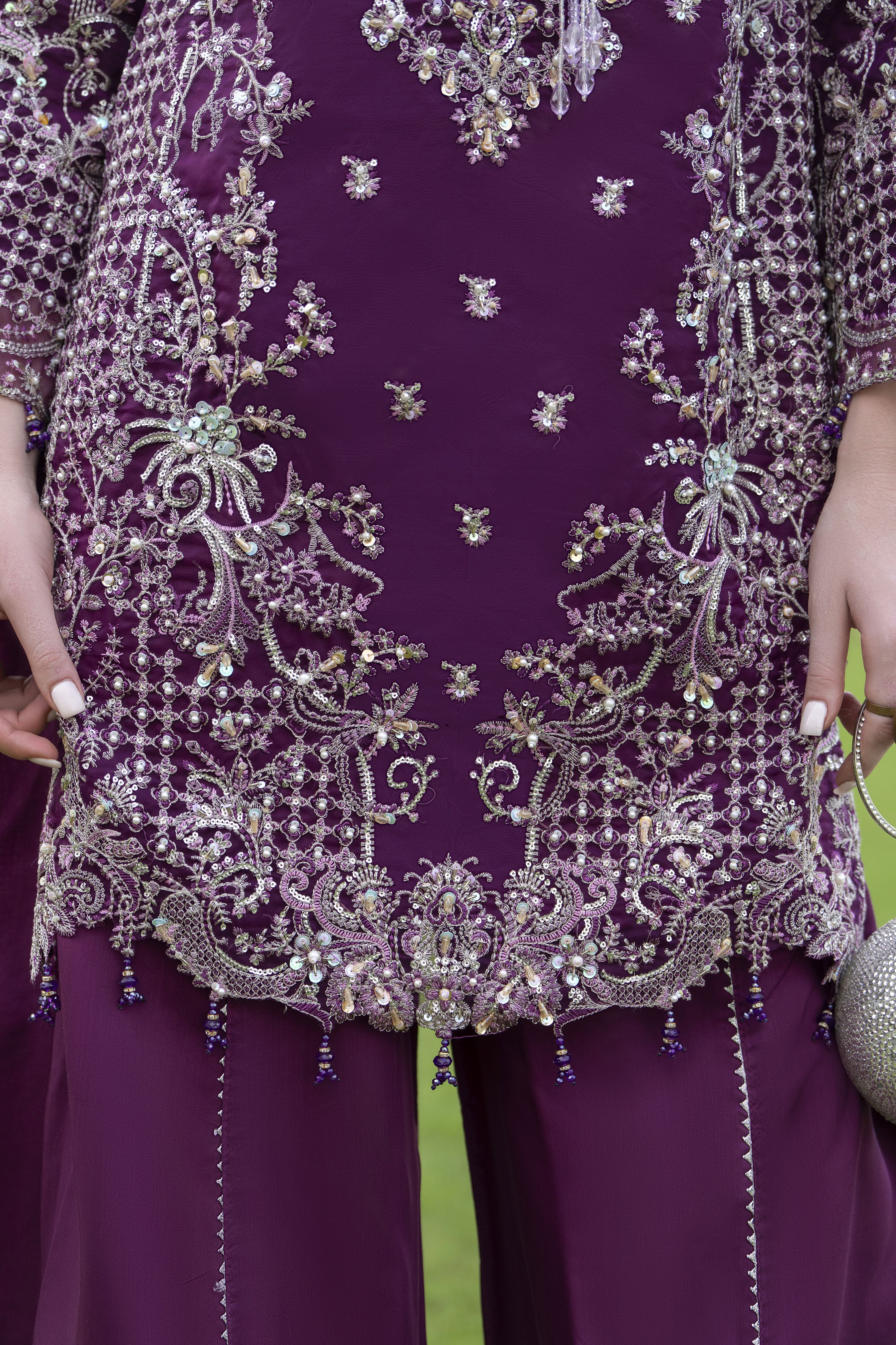 Silver 3pc Organza Handwork Sharara Suit – The Occasion OS1