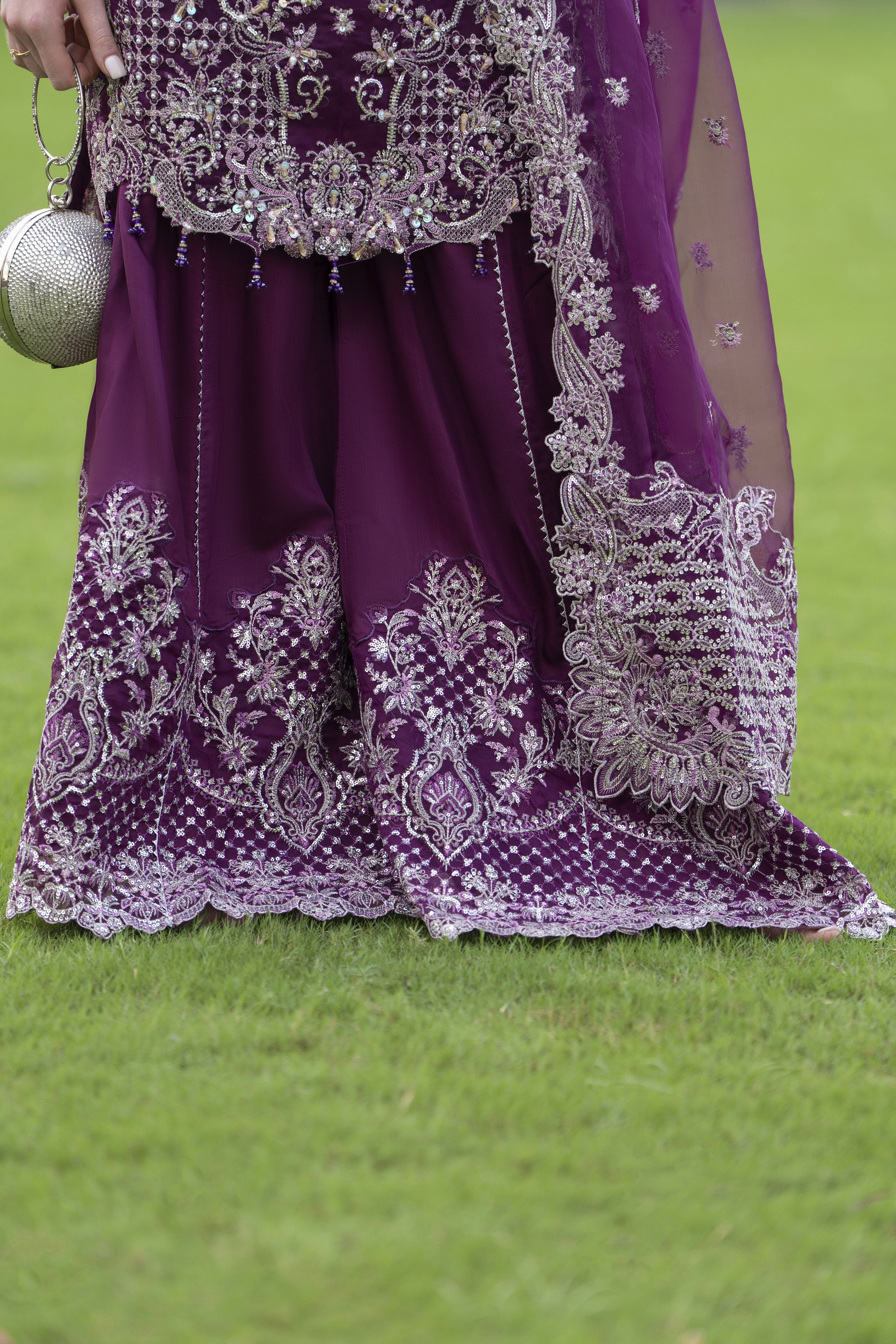Silver 3pc Organza Handwork Sharara Suit – The Occasion OS1
