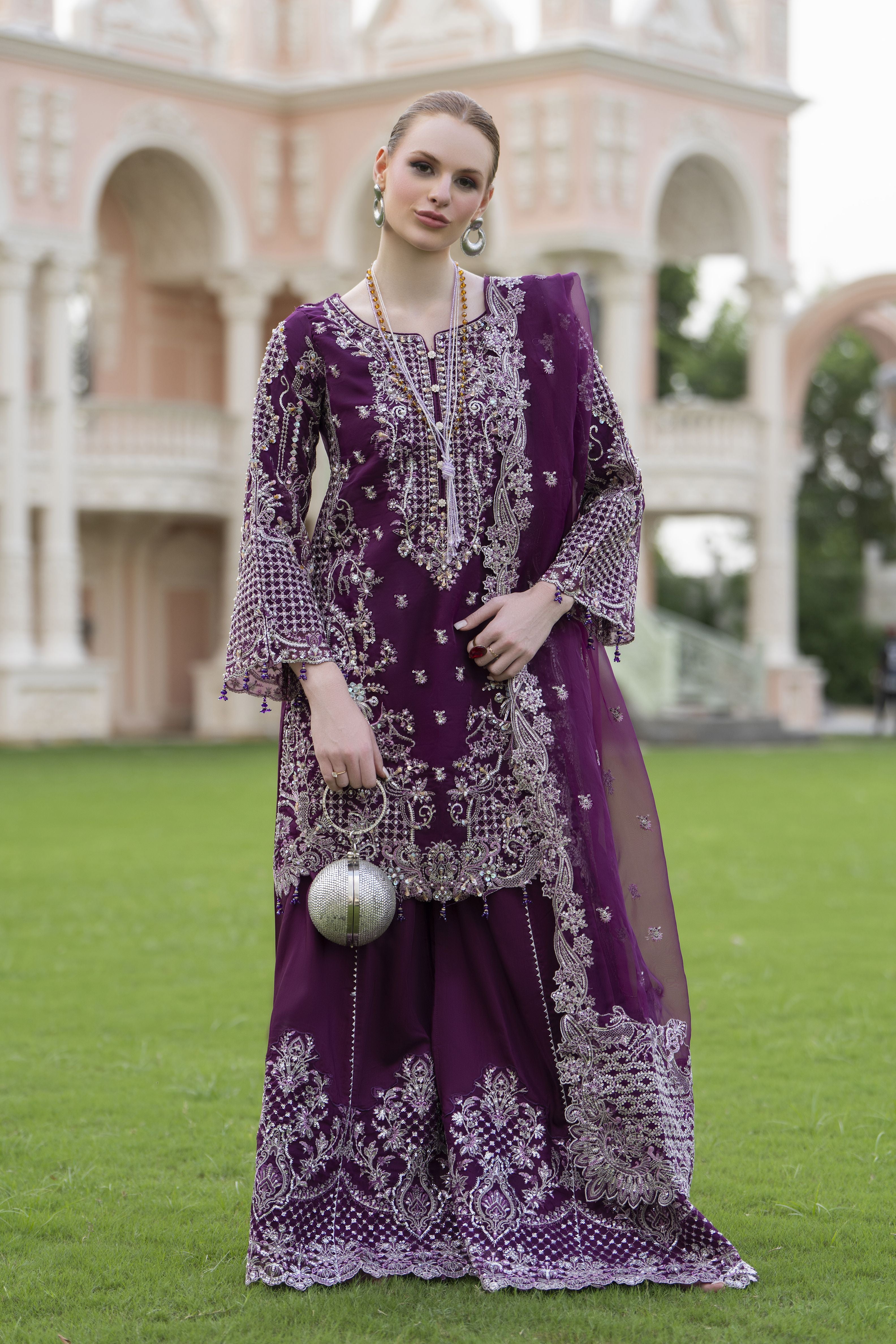 Silver 3pc Organza Handwork Sharara Suit – The Occasion OS1
