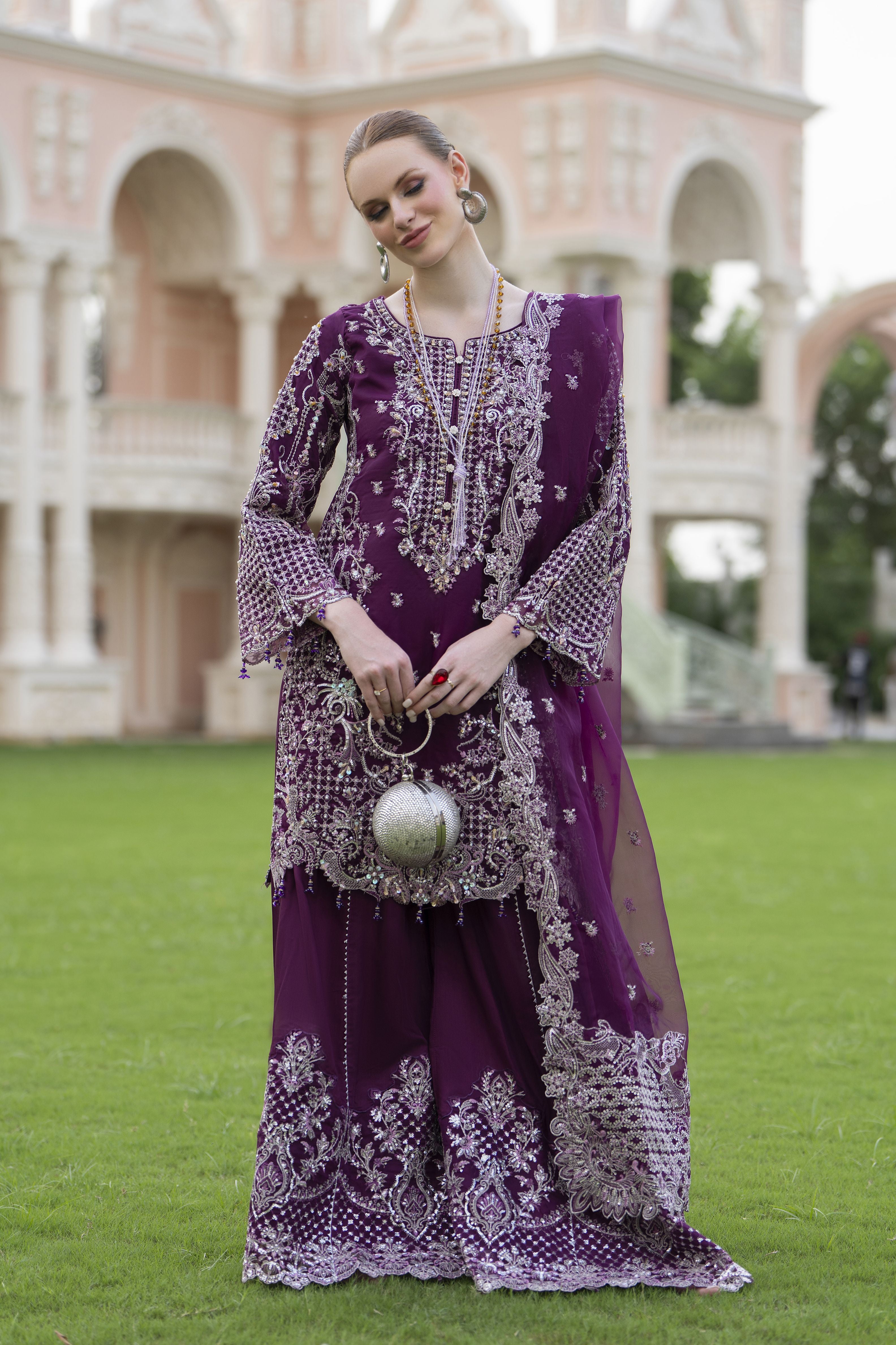 Silver 3pc Organza Handwork Sharara Suit – The Occasion OS1