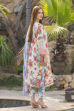 Cream Floral Printed Lawn Suit with Blue Trousers Rangrez by Sakeena Hasan RBS2