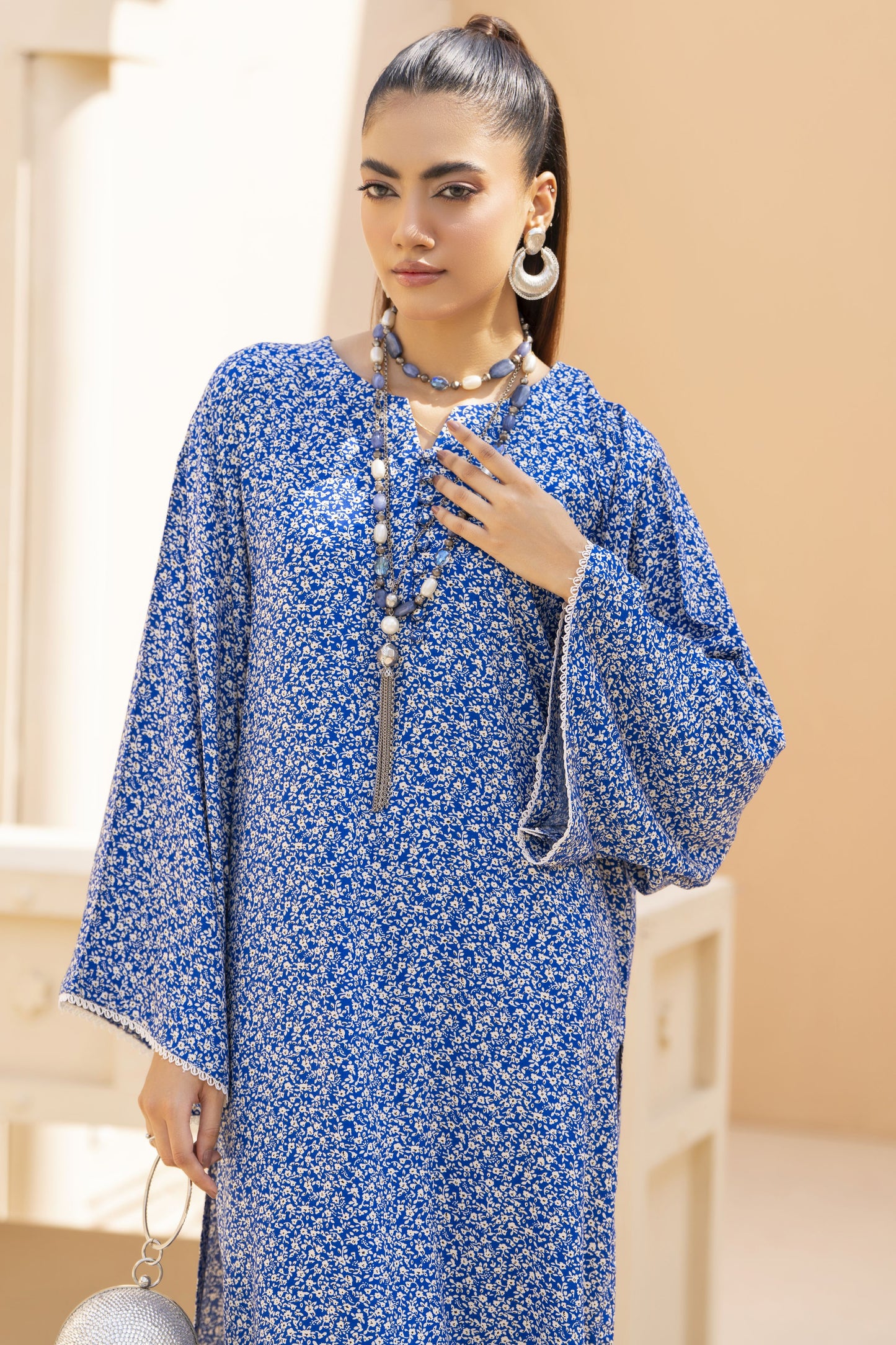 Blue Printed Linen 2pc Ready to Wear Long Dress by Gul Warun LDG7