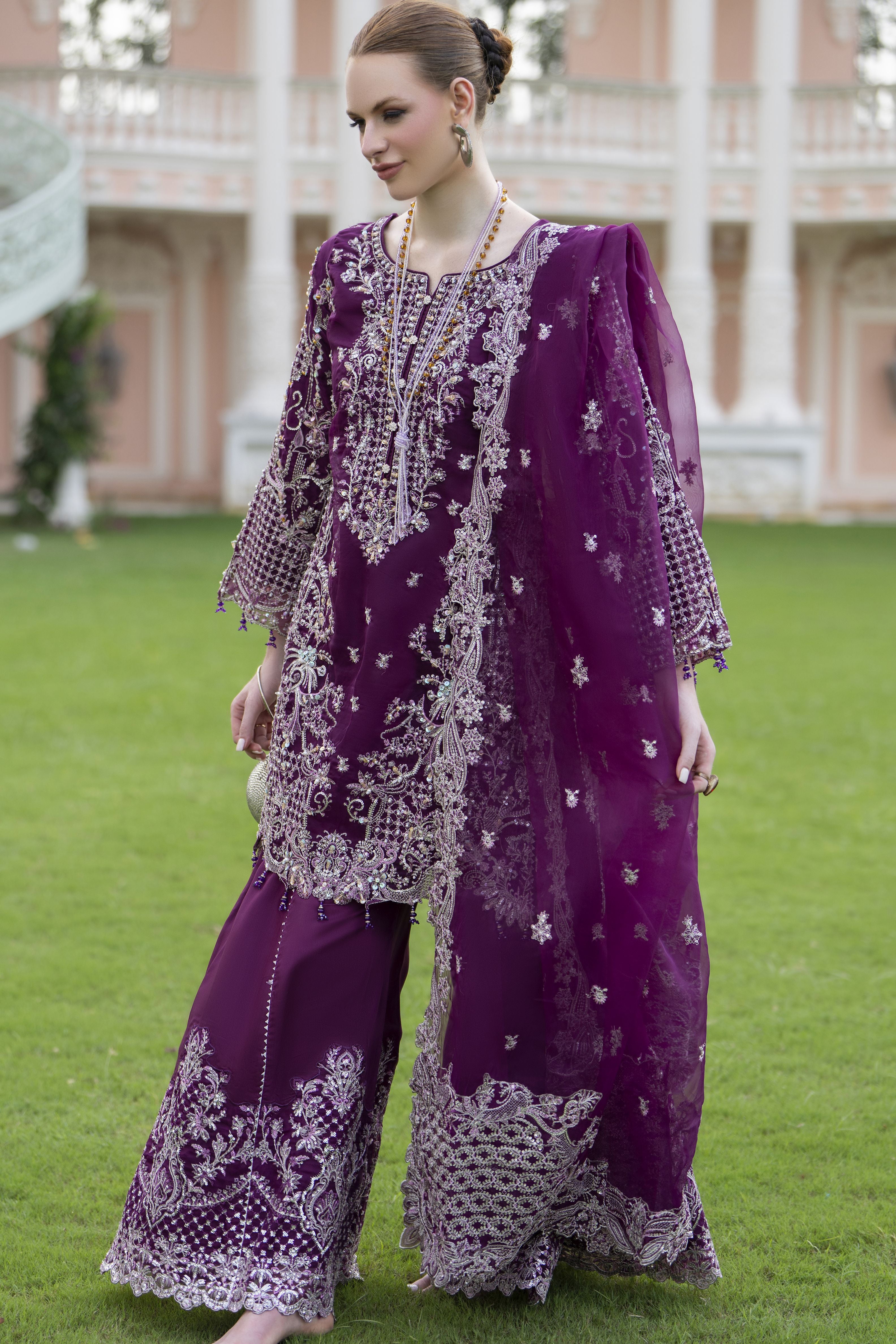 Silver 3pc Organza Handwork Sharara Suit – The Occasion OS1
