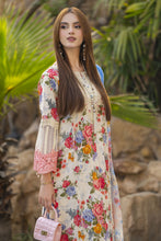 Cream Floral Printed Lawn Suit with Blue Trousers Rangrez by Sakeena Hasan RBS2