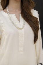 Cream 3pc Linen Dress with Chiffon Dupatta – Linen Aura by Miski LAM1