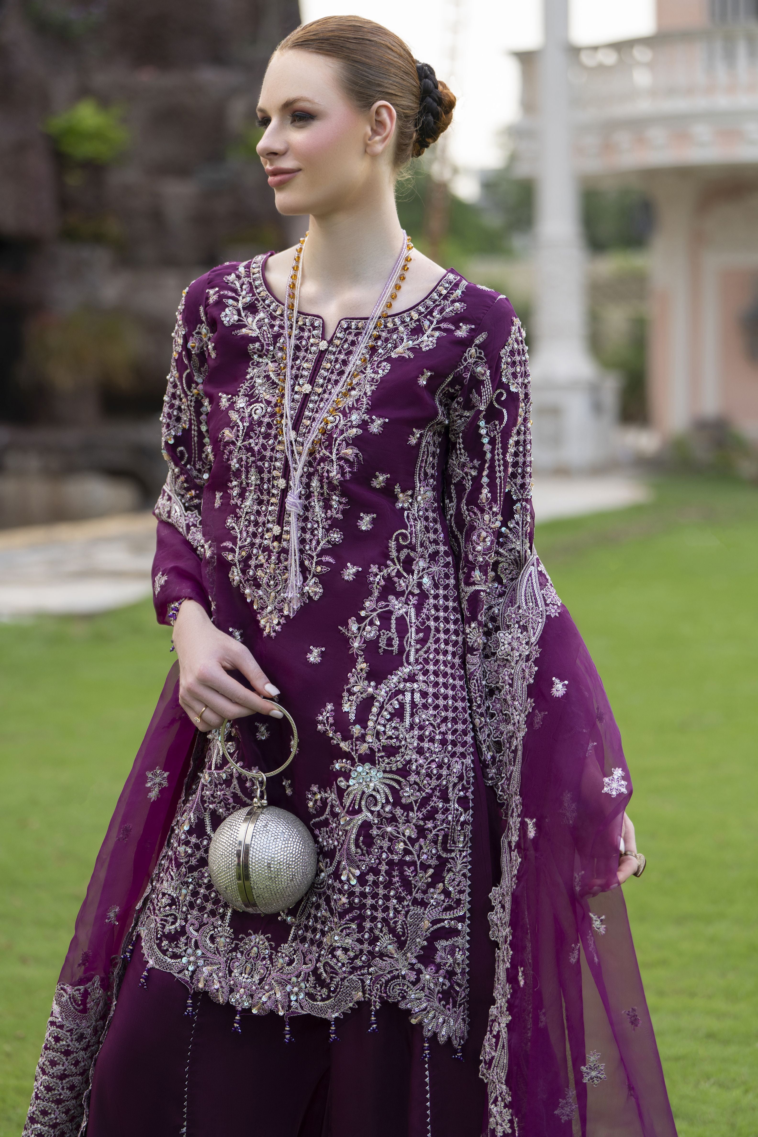 Silver 3pc Organza Handwork Sharara Suit – The Occasion OS1