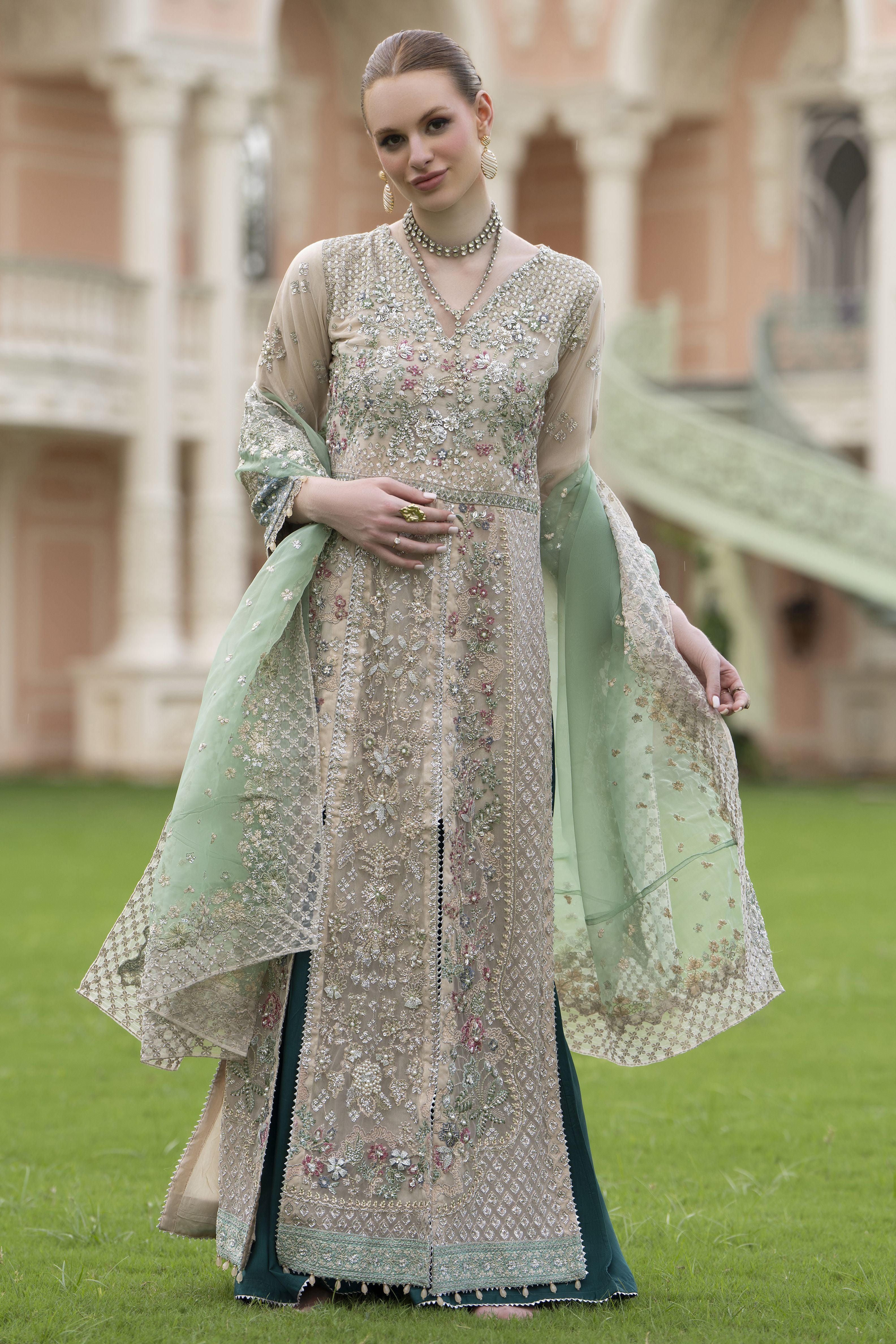 Silver 3pc Handwork Long Shirt with Contrast Trousers – The Occasion OS6