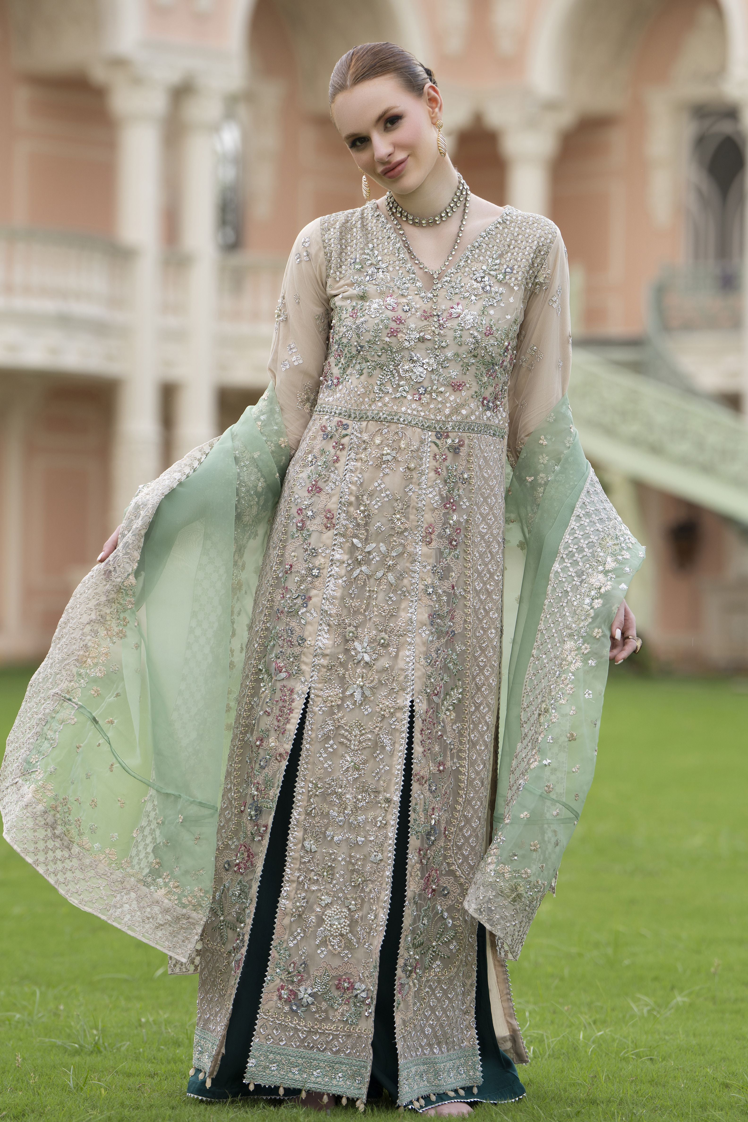 Silver 3pc Handwork Long Shirt with Contrast Trousers – The Occasion OS6
