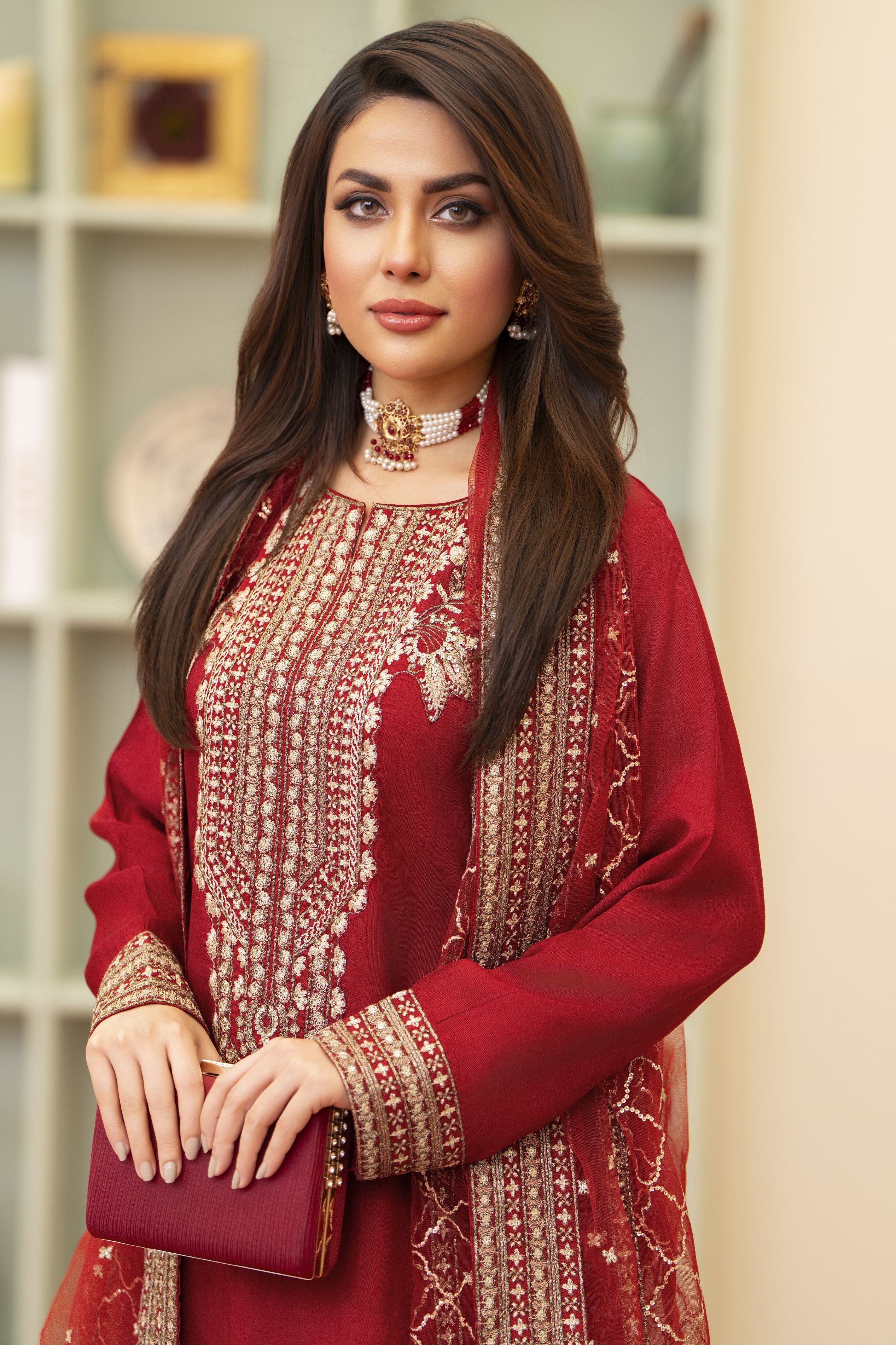 Red Raw Silk 3PC Dress by Bahaar e Gul Warun BGW08