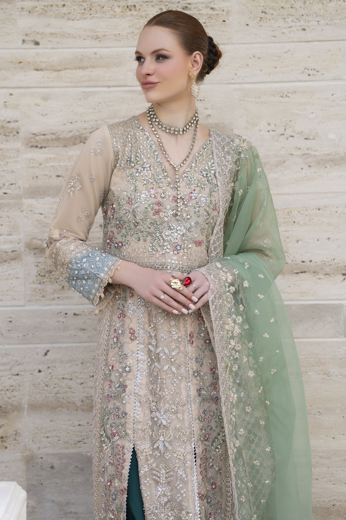 Silver 3pc Handwork Long Shirt with Contrast Trousers – The Occasion OS6