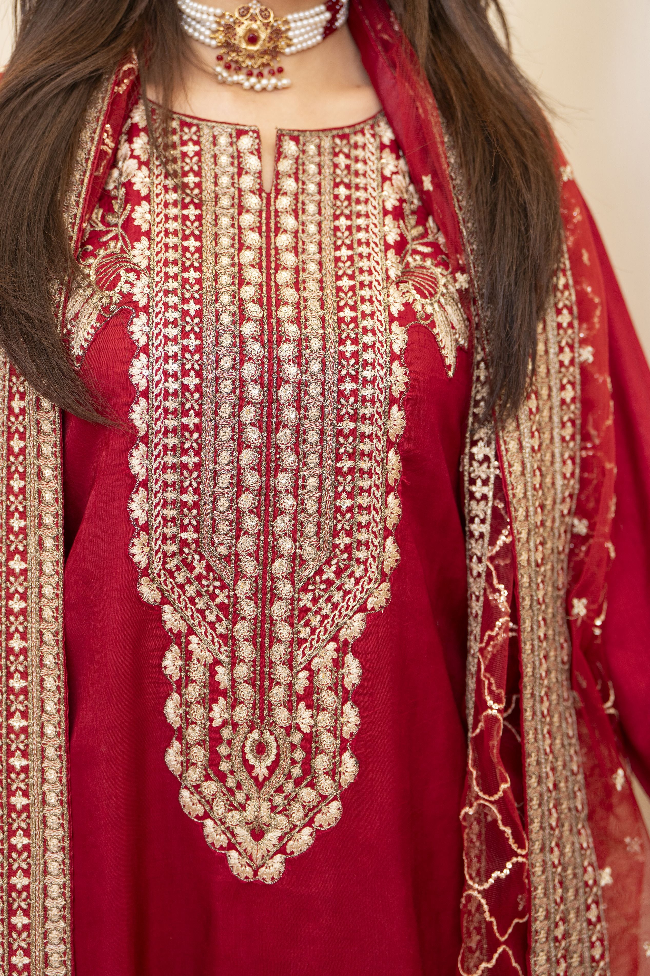 Red Raw Silk 3PC Dress by Bahaar e Gul Warun BGW08