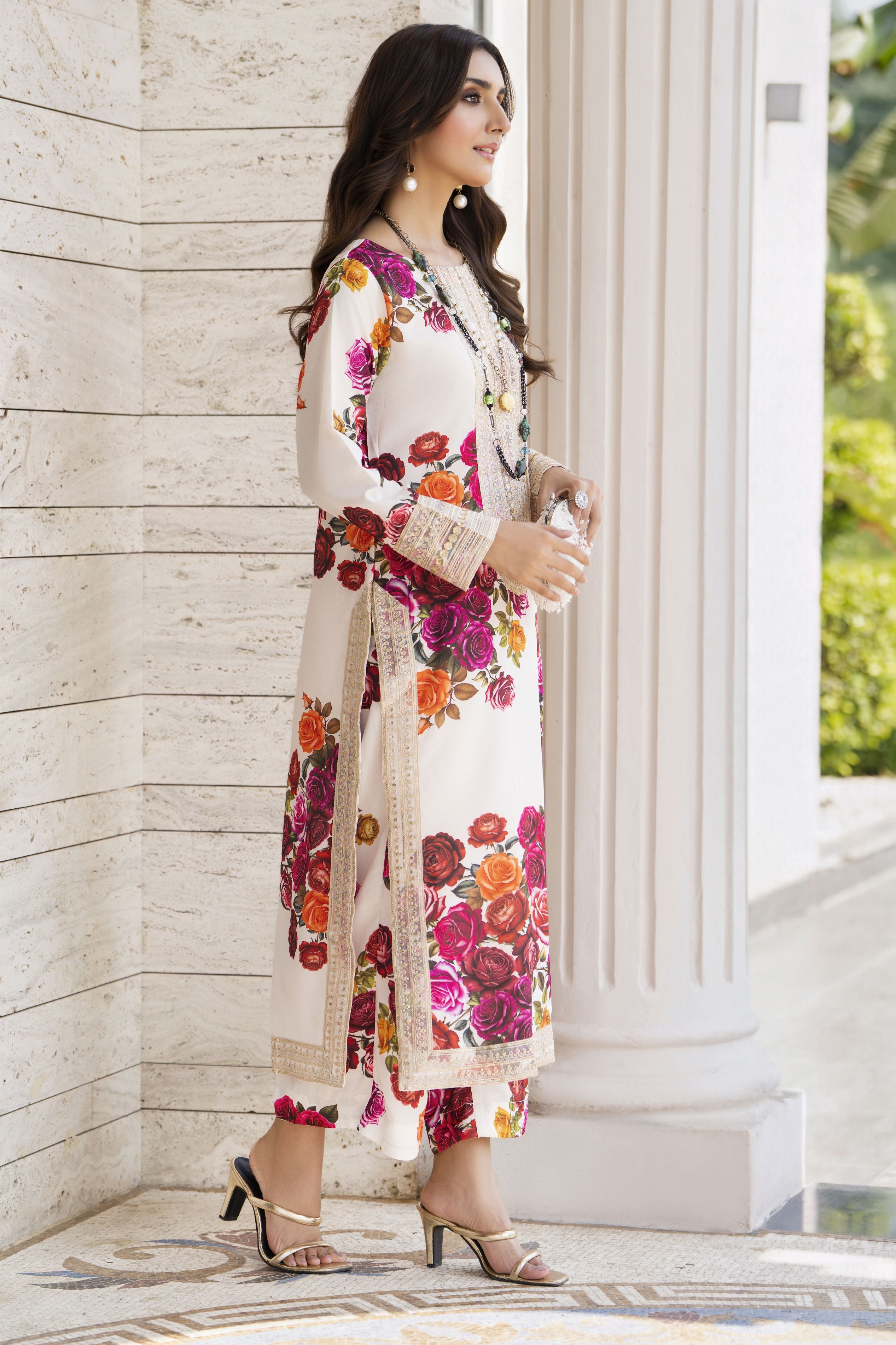 Zaiwa Winterlite 2 Pc Poly Silk Printed & Embroidered Suit ZWL13