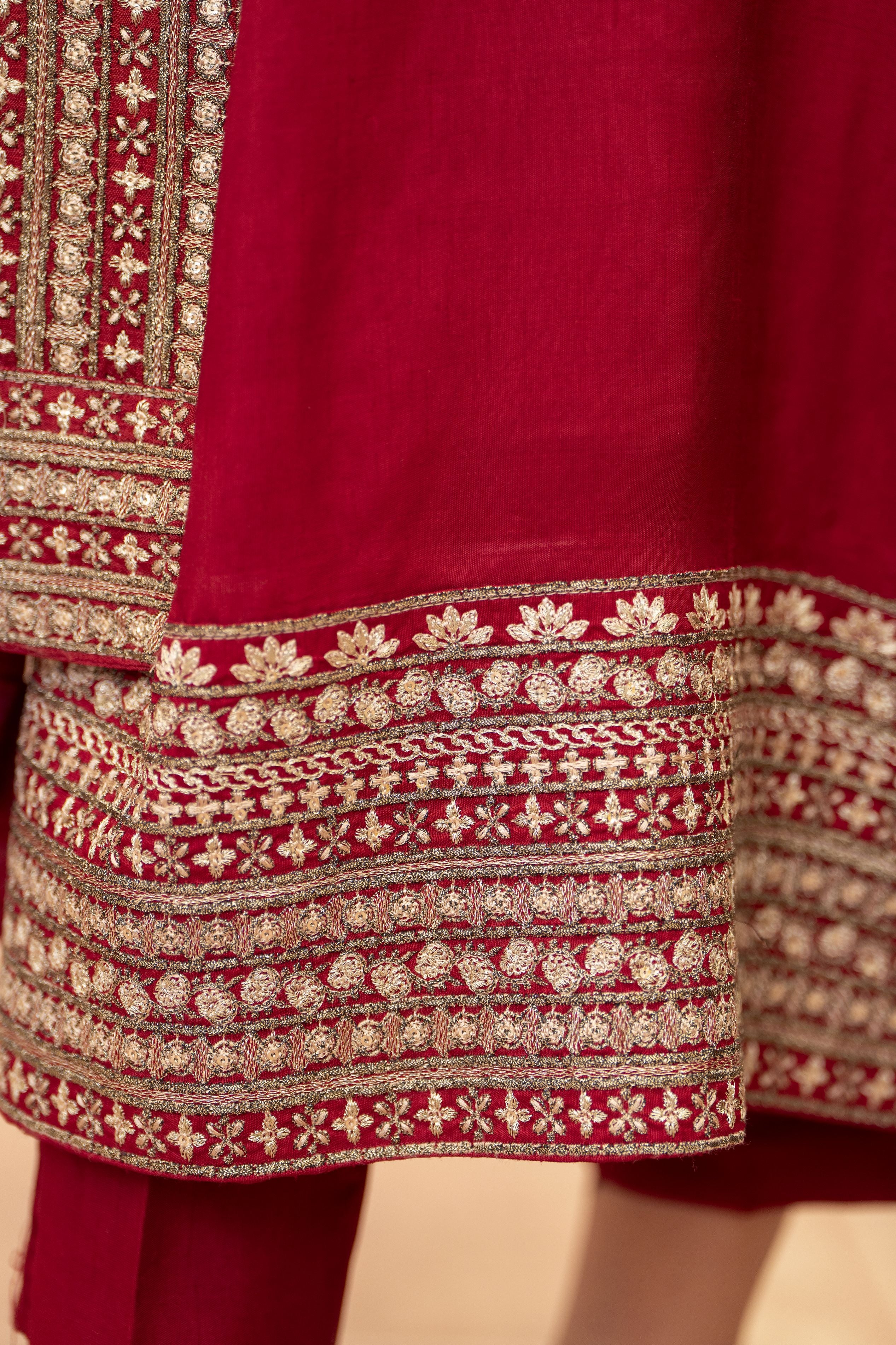Red Raw Silk 3PC Dress by Bahaar e Gul Warun BGW08