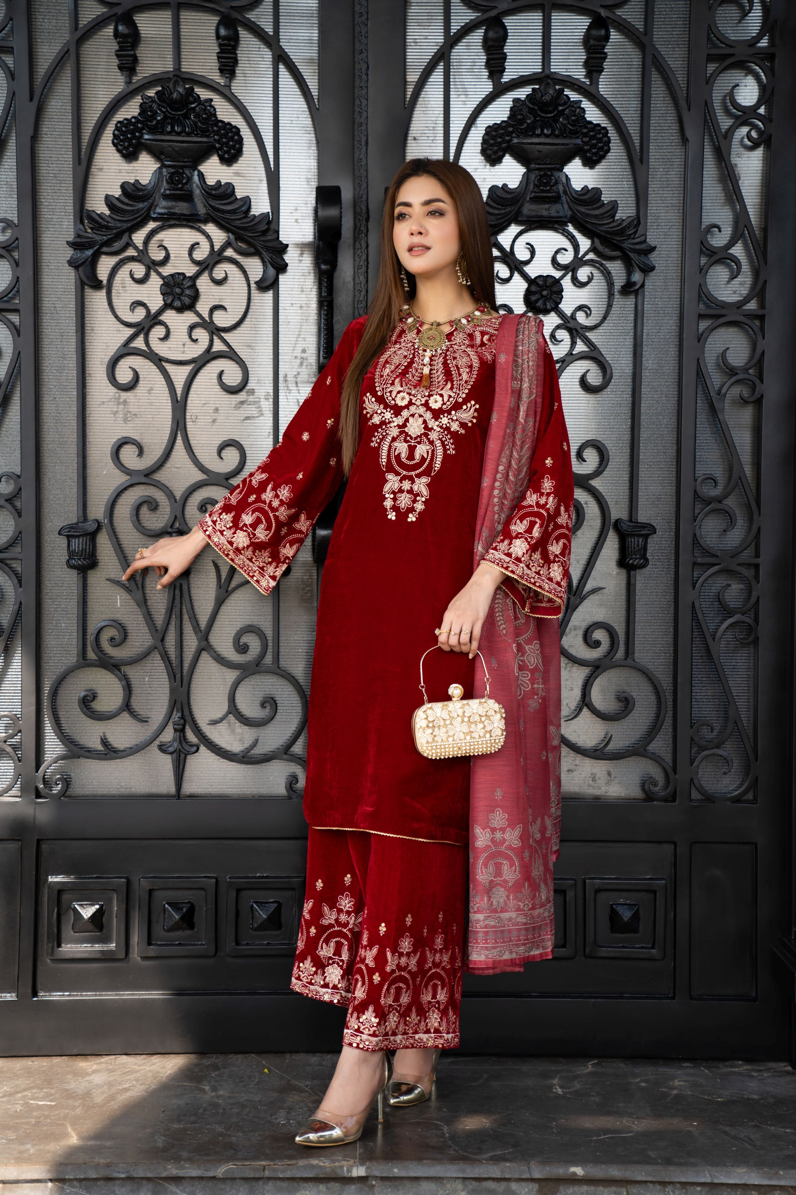 Vogue Vistas Velvet Embroidered Dress by Zaiwa ZB6