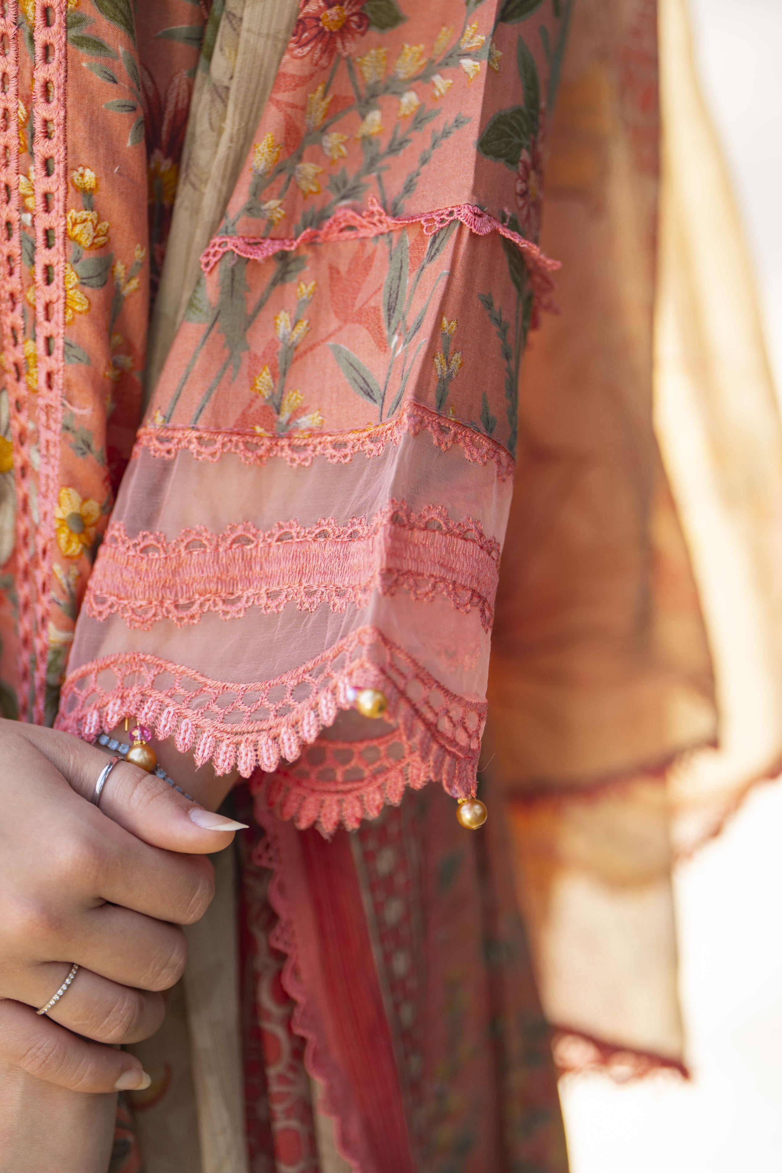 Coral Pink Chikankari 3pc Lawn Suit Rangrez by Sakeena Hasan RBS5