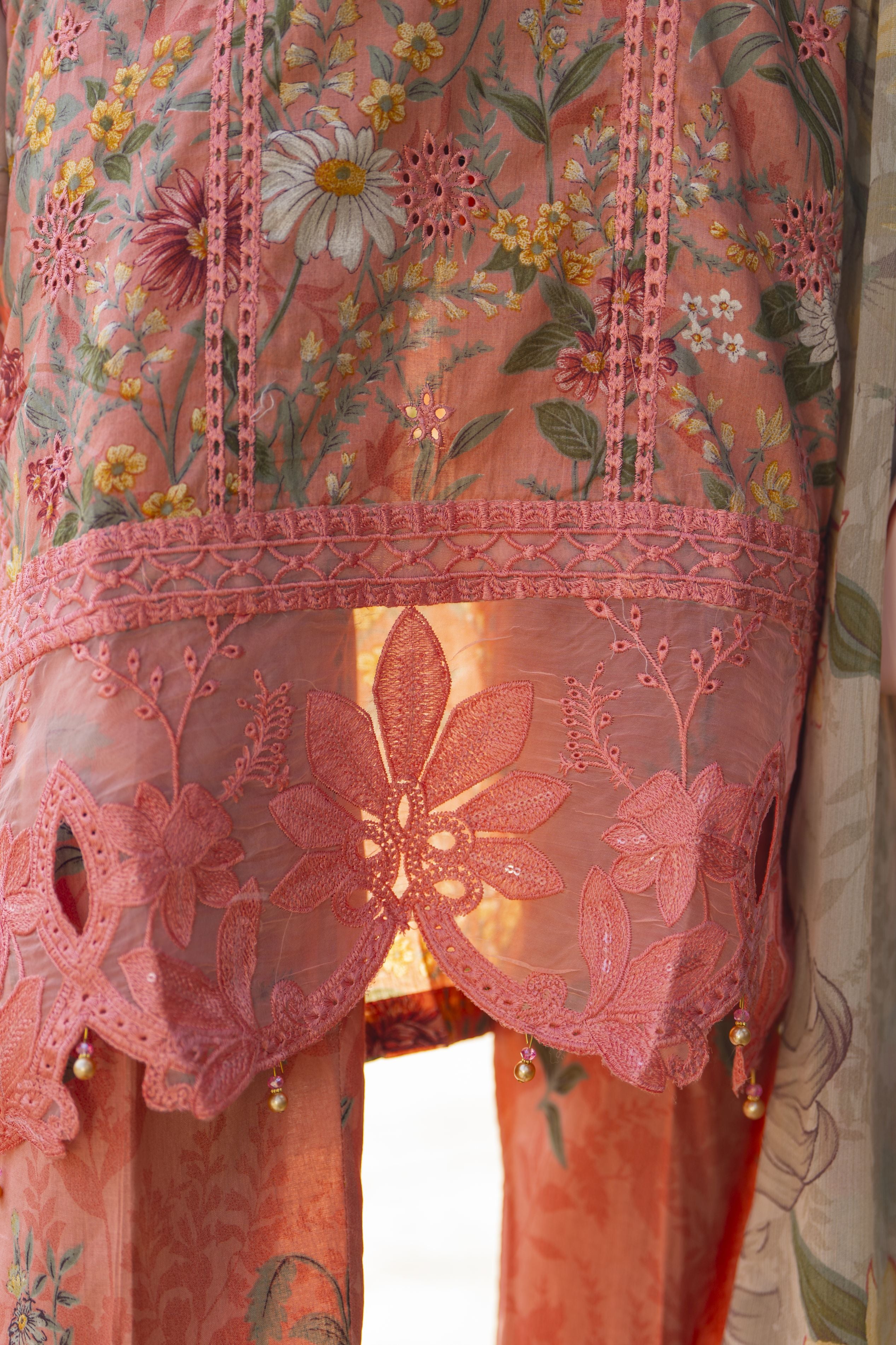 Coral Pink Chikankari 3pc Lawn Suit Rangrez by Sakeena Hasan RBS5