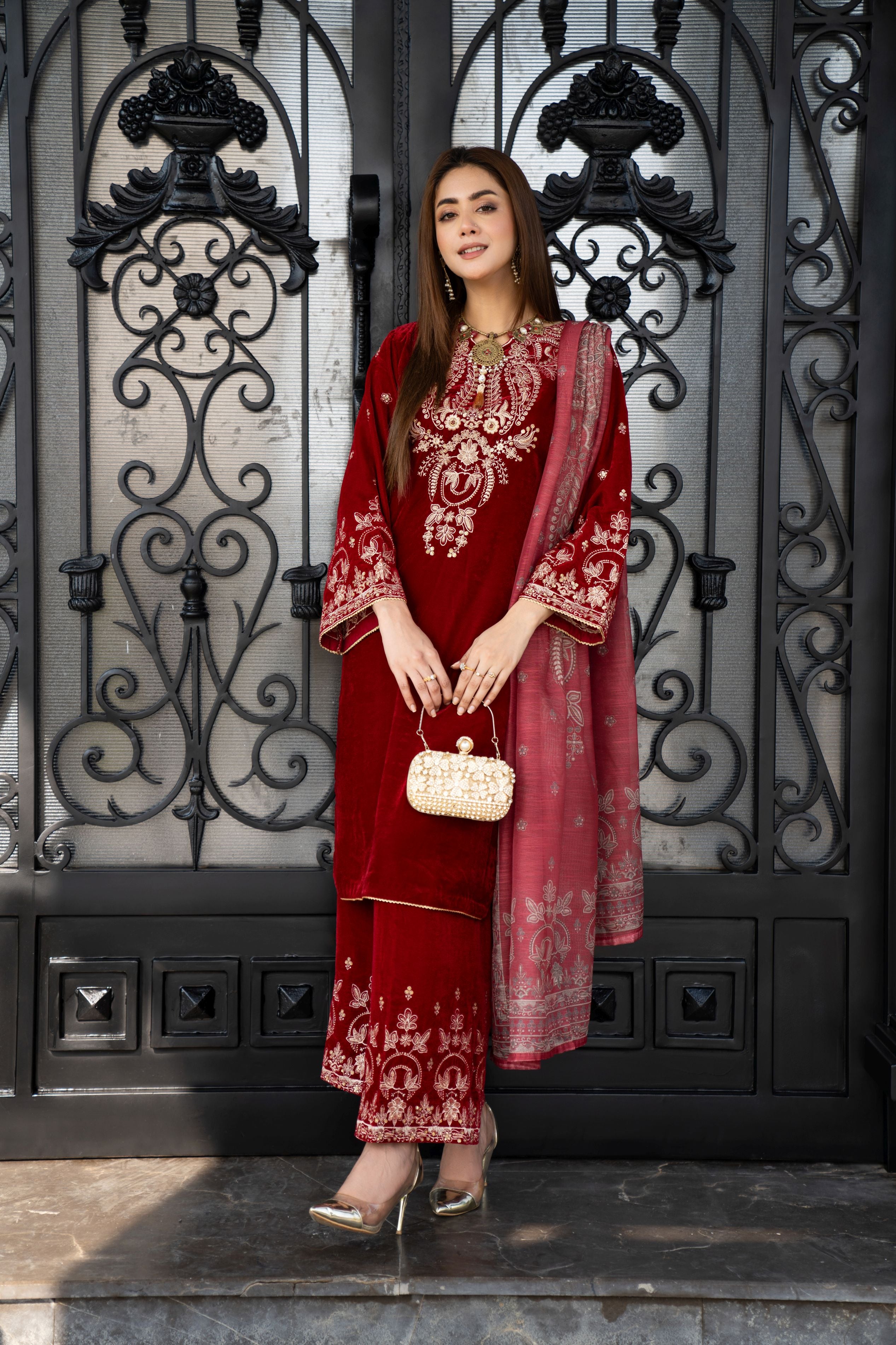 Vogue Vistas Velvet Embroidered Dress by Zaiwa ZB6