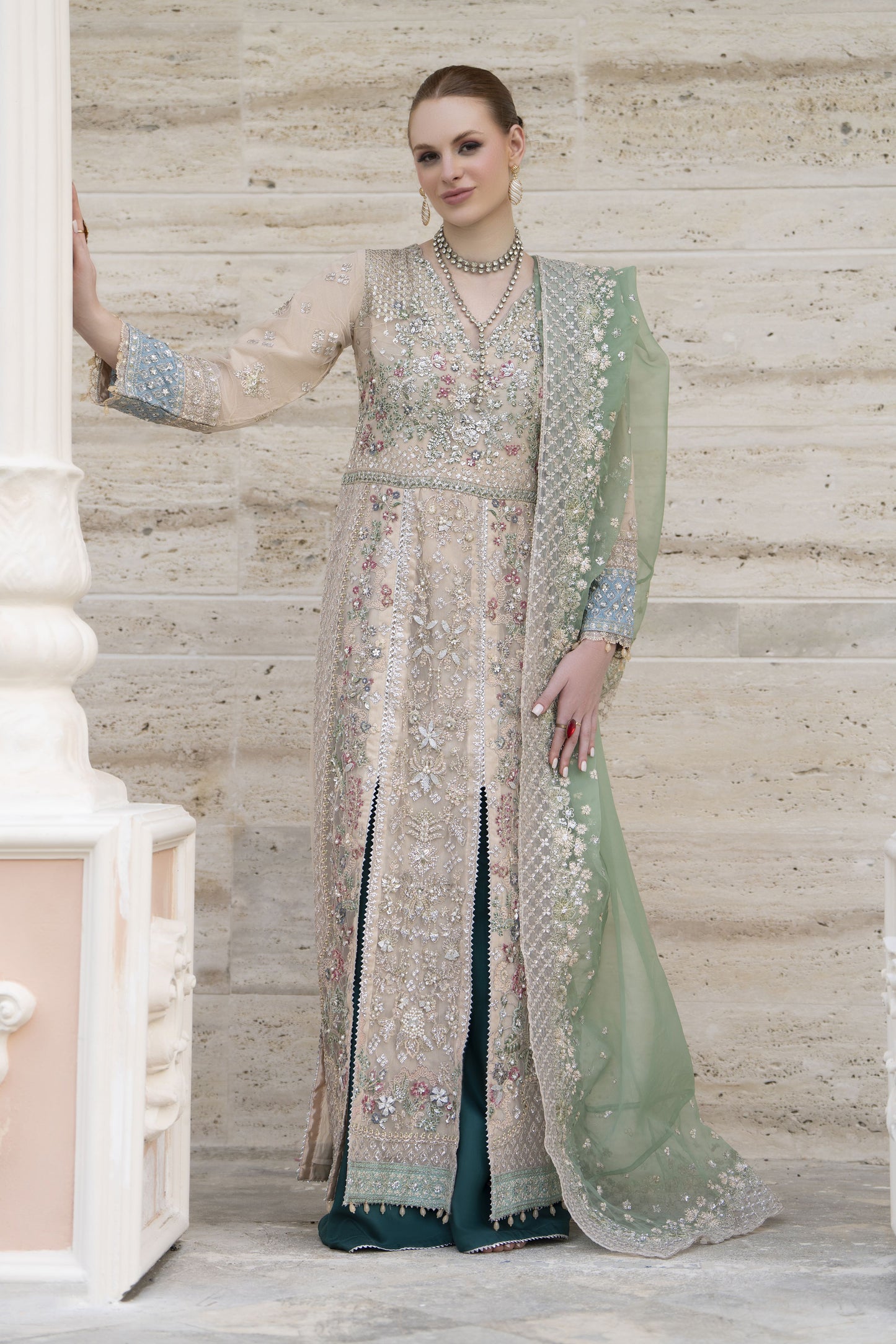 Silver 3pc Handwork Long Shirt with Contrast Trousers – The Occasion OS6