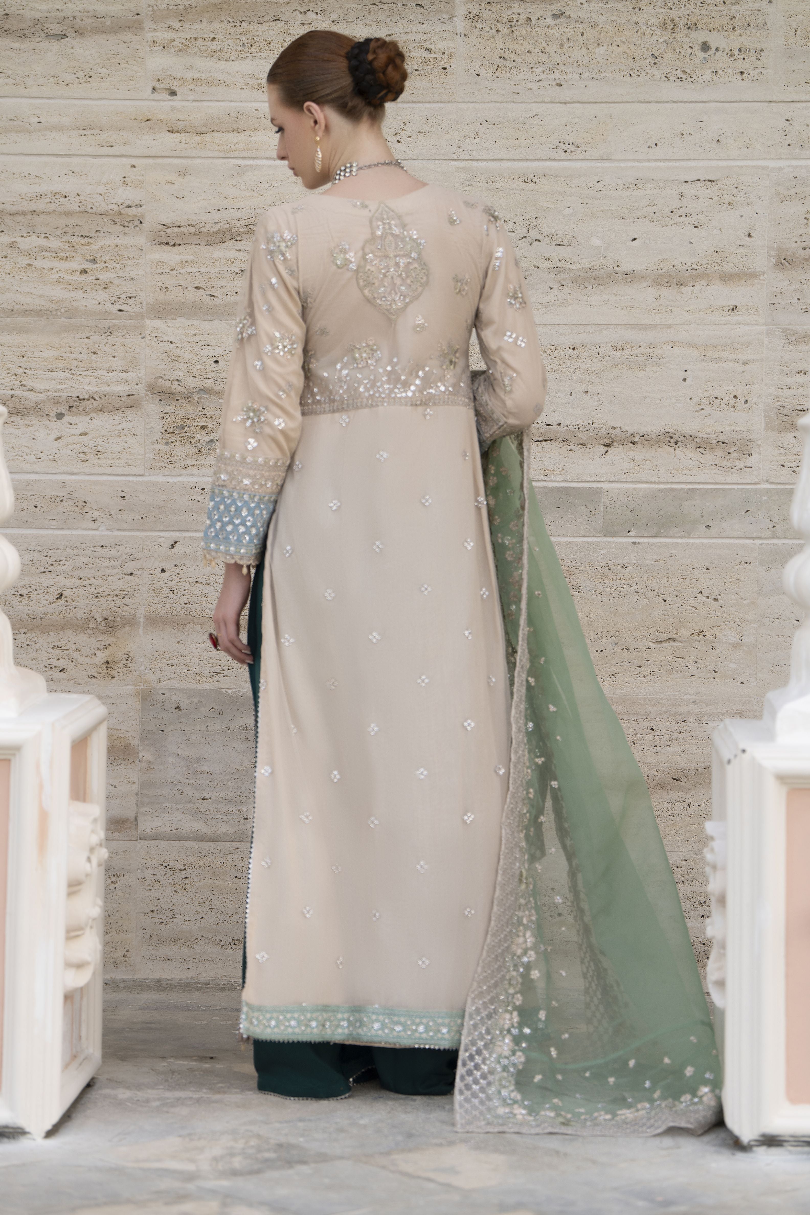 Silver 3pc Handwork Long Shirt with Contrast Trousers – The Occasion OS6