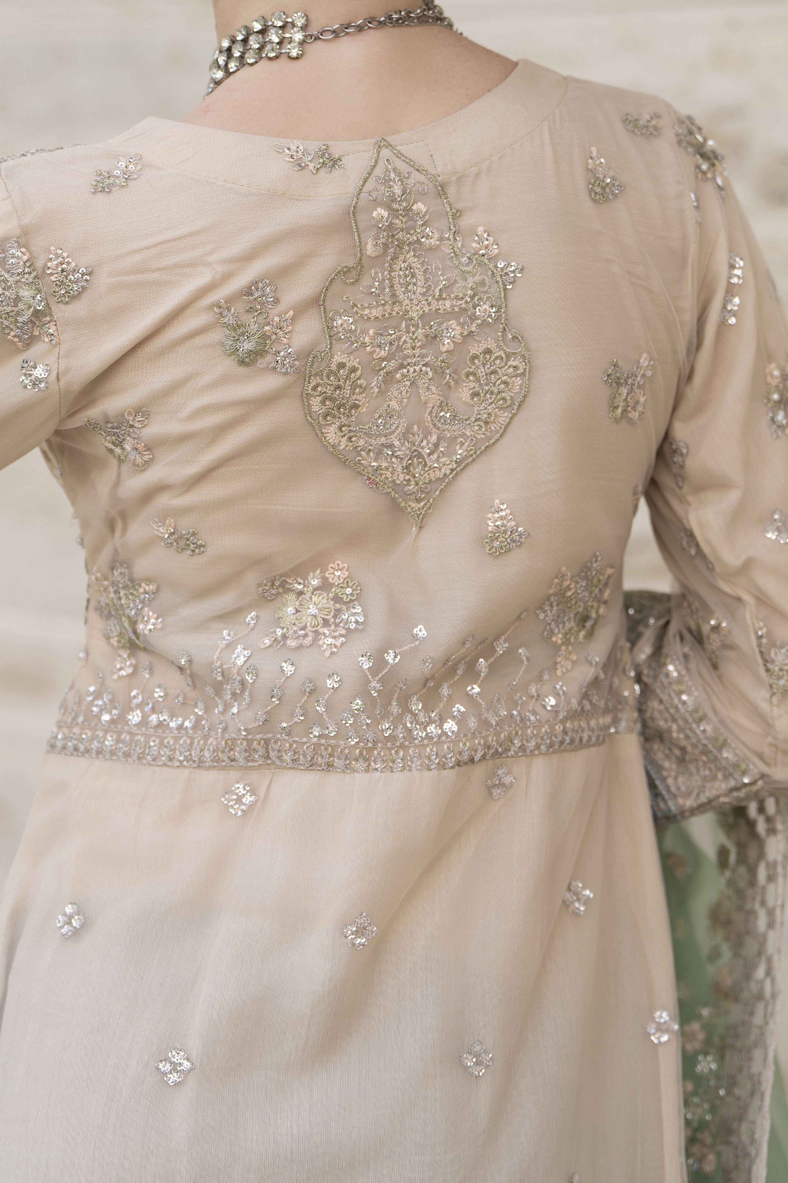 Silver 3pc Handwork Long Shirt with Contrast Trousers – The Occasion OS6