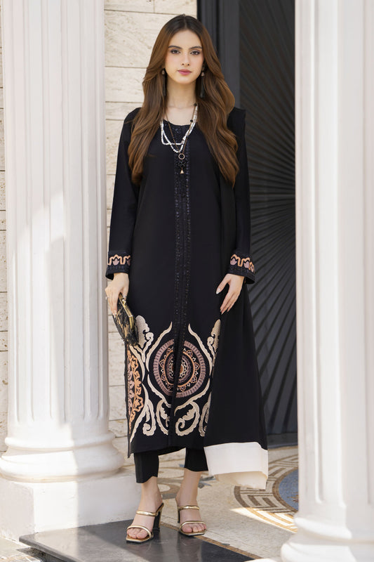 Black Embroidered 3pc Linen Women Dress – Linen Aura by Miski LAM7