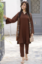 Chocolate Brown 3-Piece Poly Raw Silk Suit with Printed Silk Scarf | Essentials by Miski – EBM3