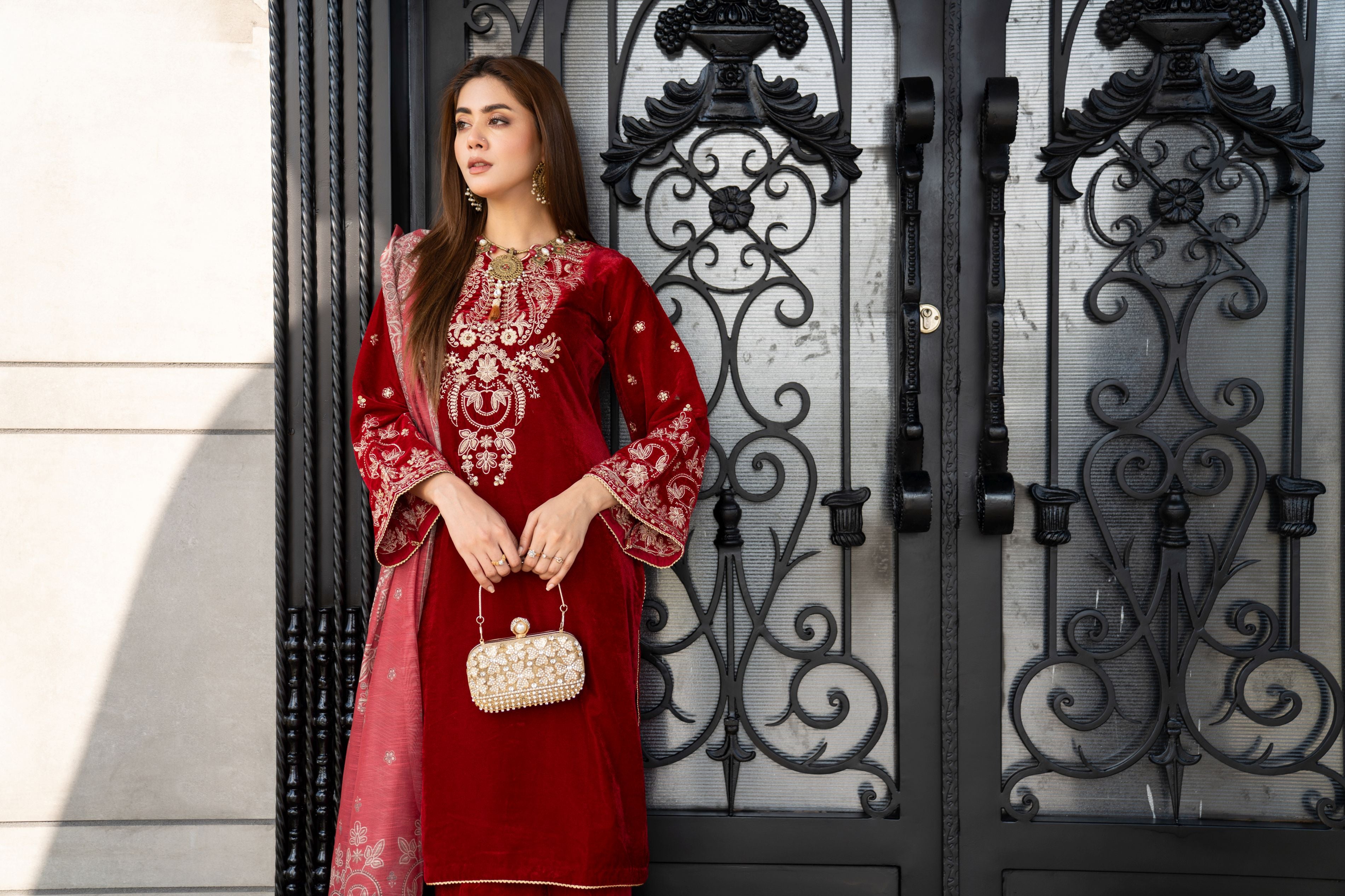 Vogue Vistas Velvet Embroidered Dress by Zaiwa ZB6