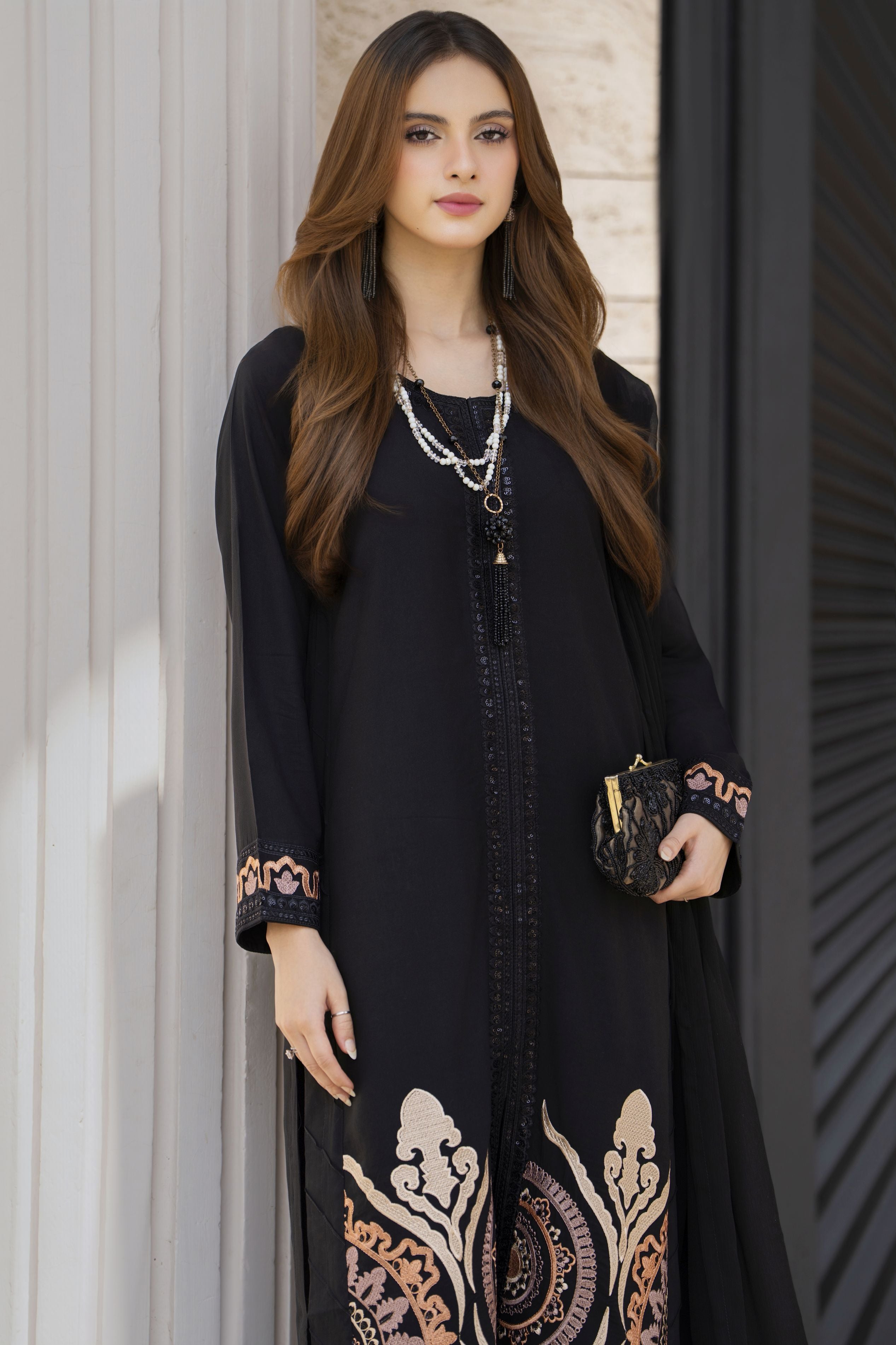 Black Embroidered 3pc Linen Women Dress – Linen Aura by Miski LAM7