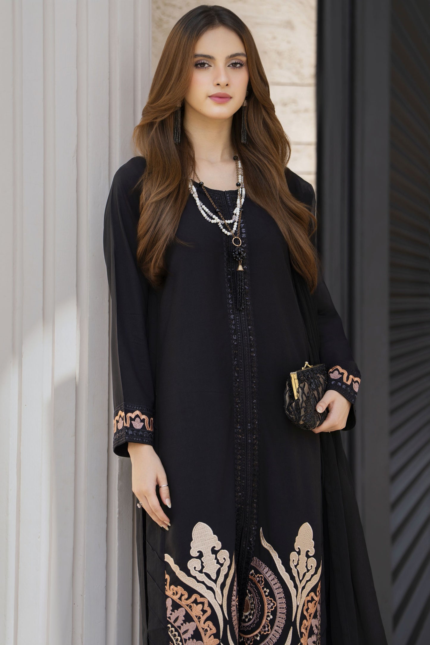 Black Embroidered 3pc Linen Women Dress – Linen Aura by Miski LAM7