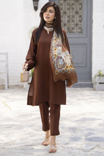 Chocolate Brown 3-Piece Poly Raw Silk Suit with Printed Silk Scarf | Essentials by Miski – EBM3