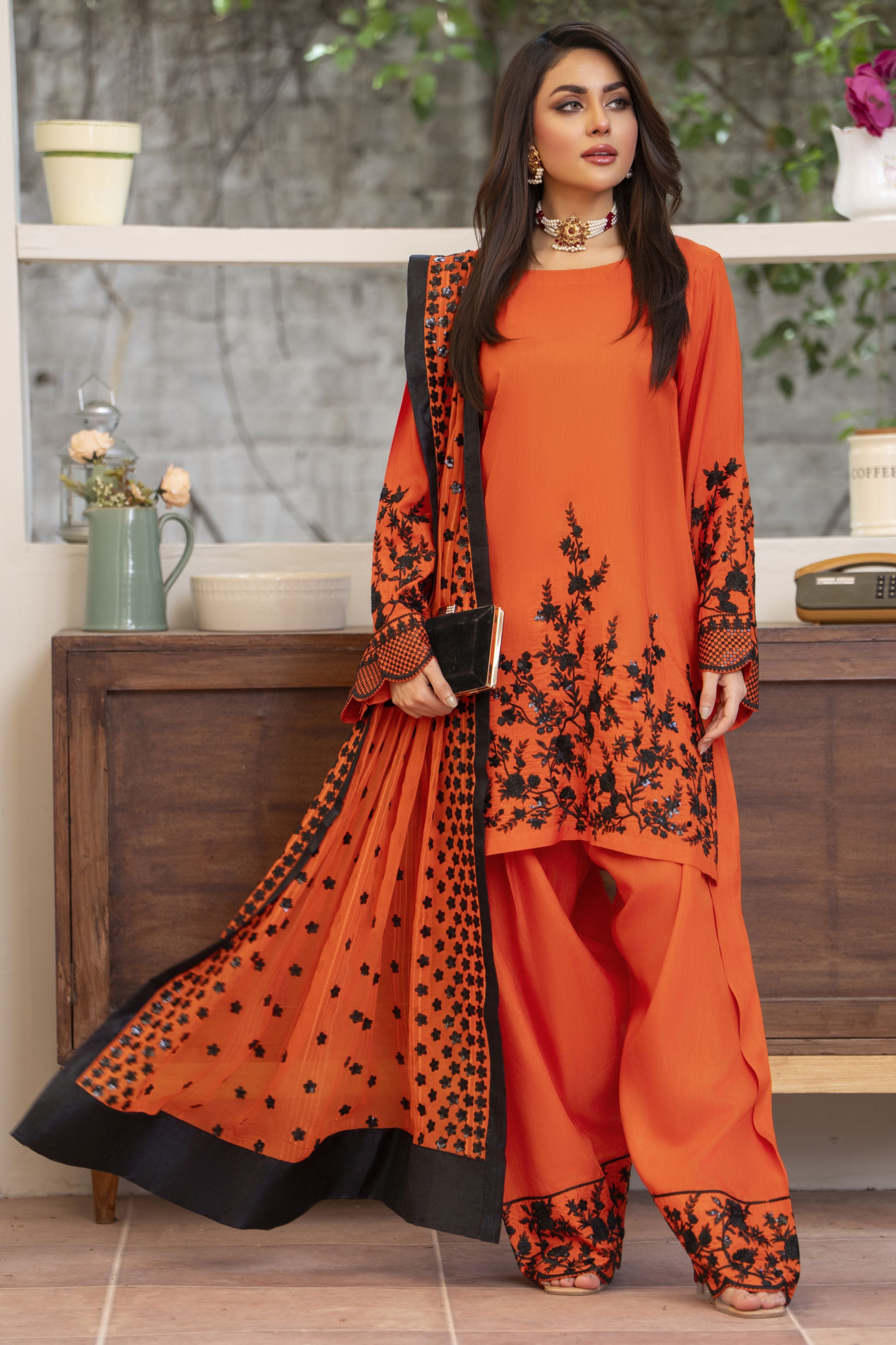 Burnt Orange 3PC Farshi Shalwar Suit by Bahaar e Gul Warun BGW09