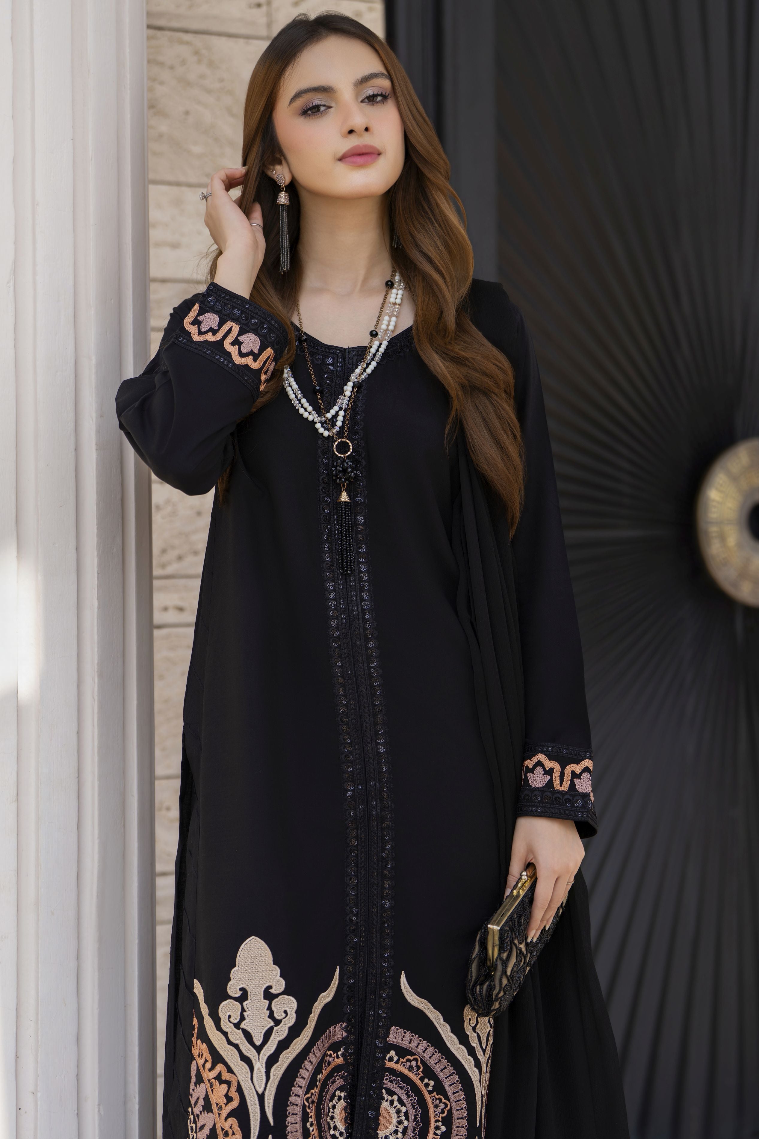Black Embroidered 3pc Linen Women Dress – Linen Aura by Miski LAM7