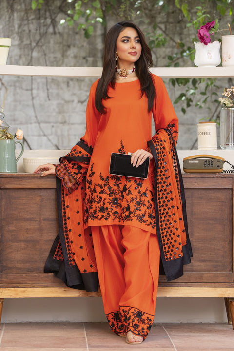 Burnt Orange 3PC Farshi Shalwar Suit by Bahaar e Gul Warun BGW09