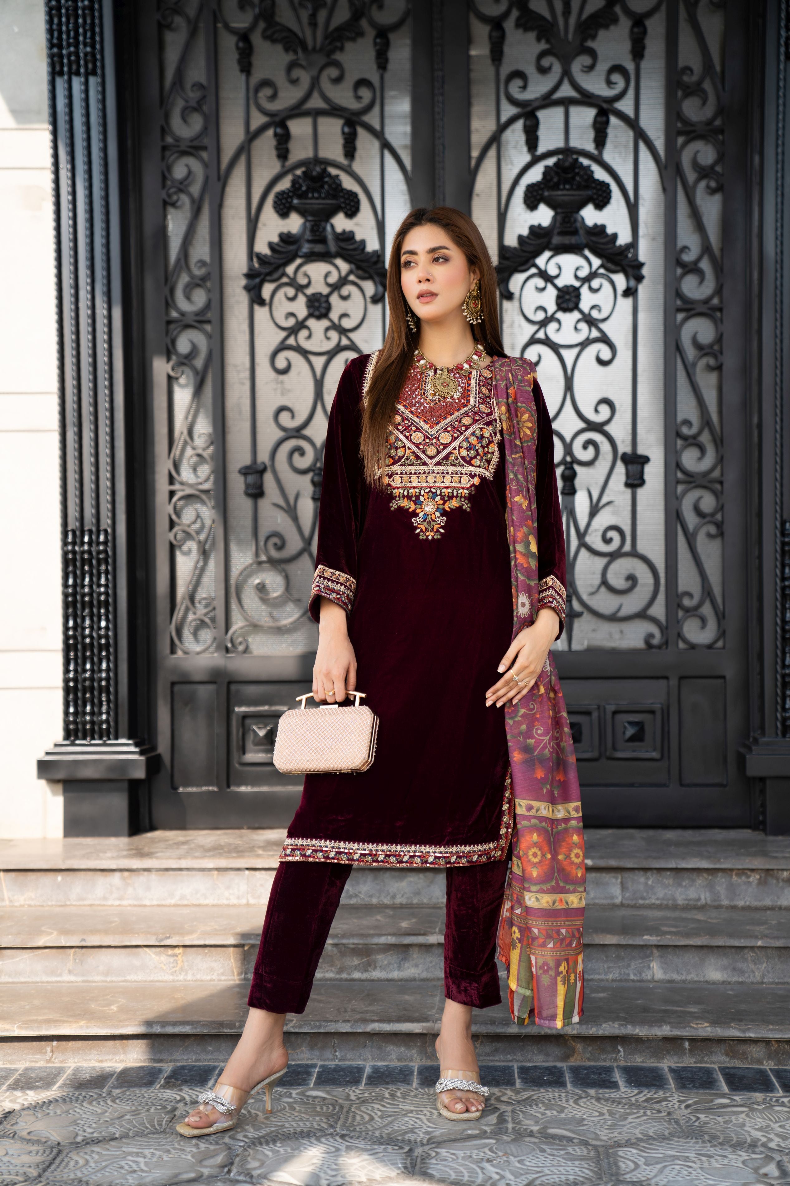 Vogue Vistas Velvet Embroidered Dress by Zaiwa ZB9