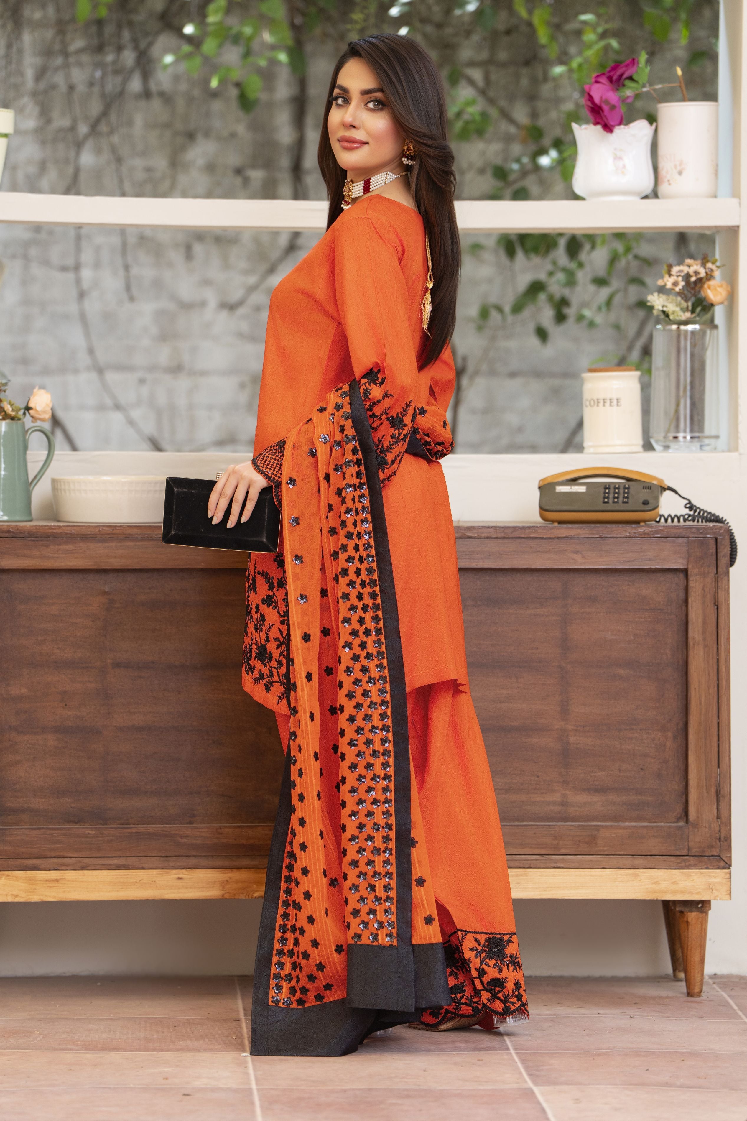 Burnt Orange 3PC Farshi Shalwar Suit by Bahaar e Gul Warun BGW09