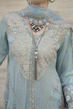 Silver 3pc Chiffon Handwork Suit with Wide-Leg Trousers – The Occasion OS5