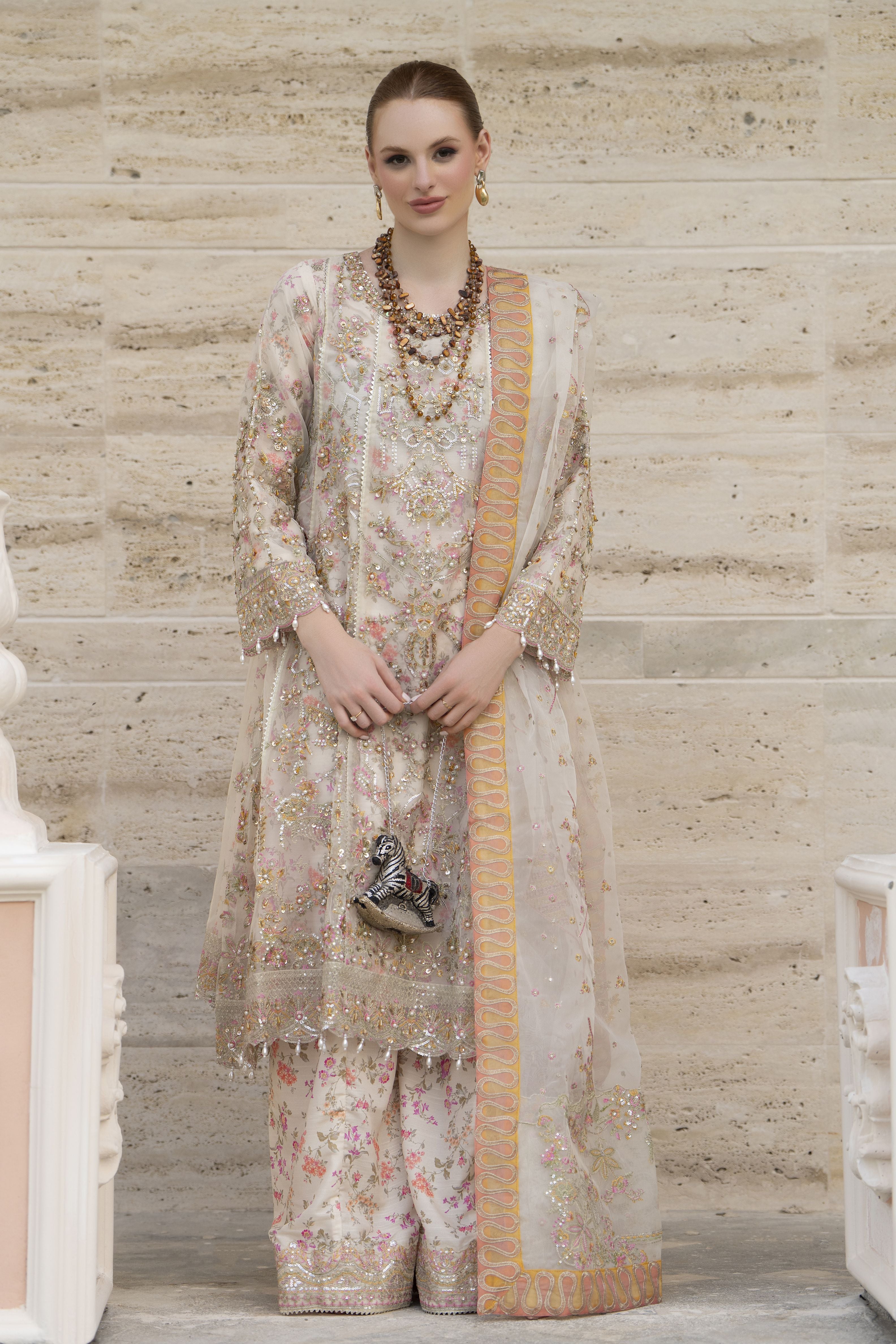 Silver 3pc Organza Handwork Frock with Sharara – The Occasion OS3