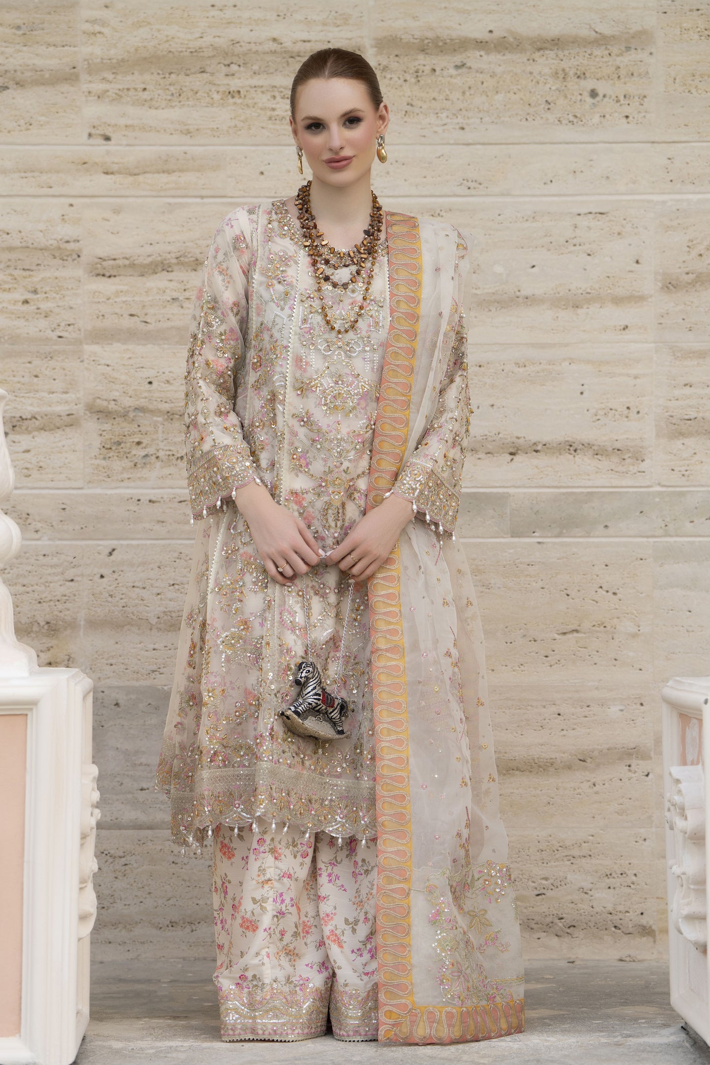 Silver 3pc Organza Handwork Frock with Sharara – The Occasion OS3