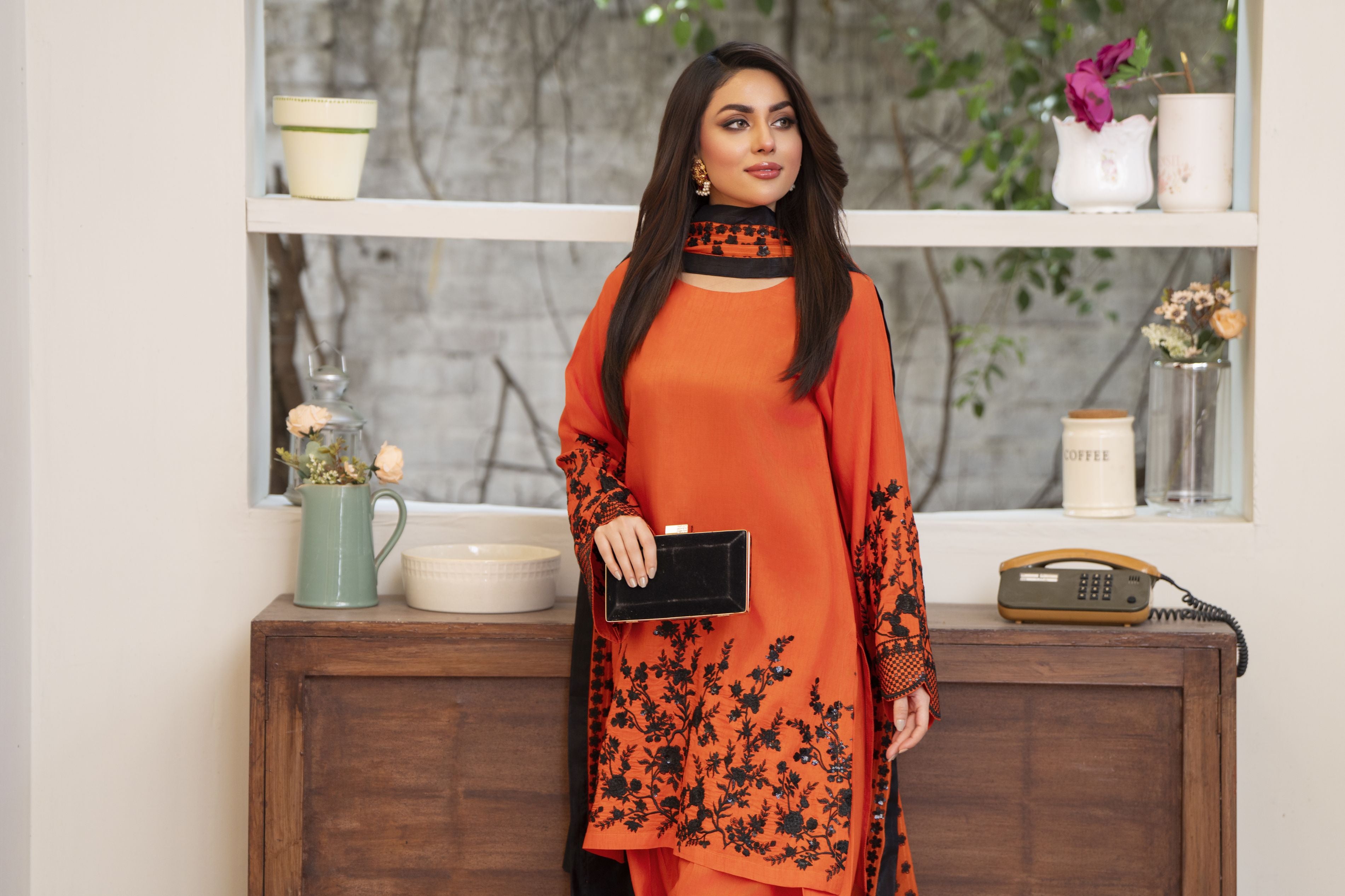 Burnt Orange 3PC Farshi Shalwar Suit by Bahaar e Gul Warun BGW09