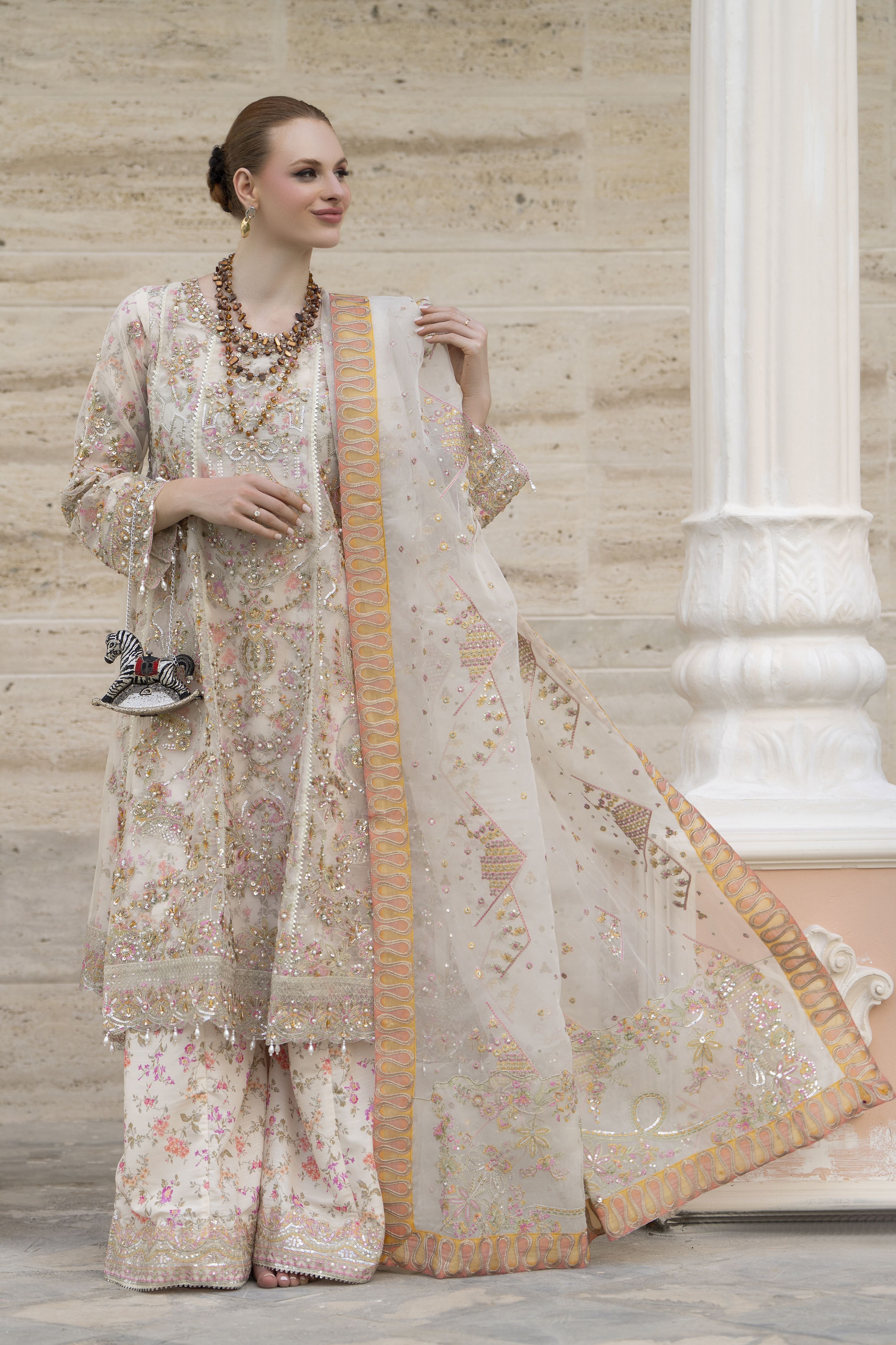 Silver 3pc Organza Handwork Frock with Sharara – The Occasion OS3