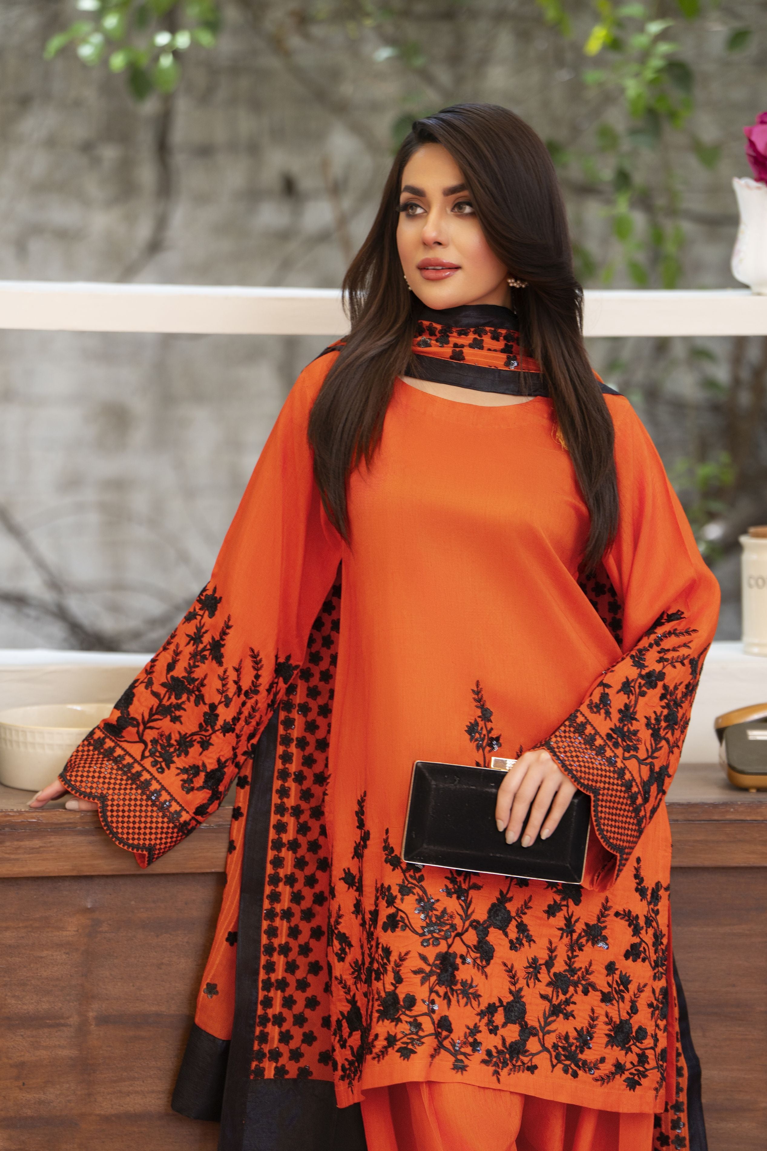 Burnt Orange 3PC Farshi Shalwar Suit by Bahaar e Gul Warun BGW09