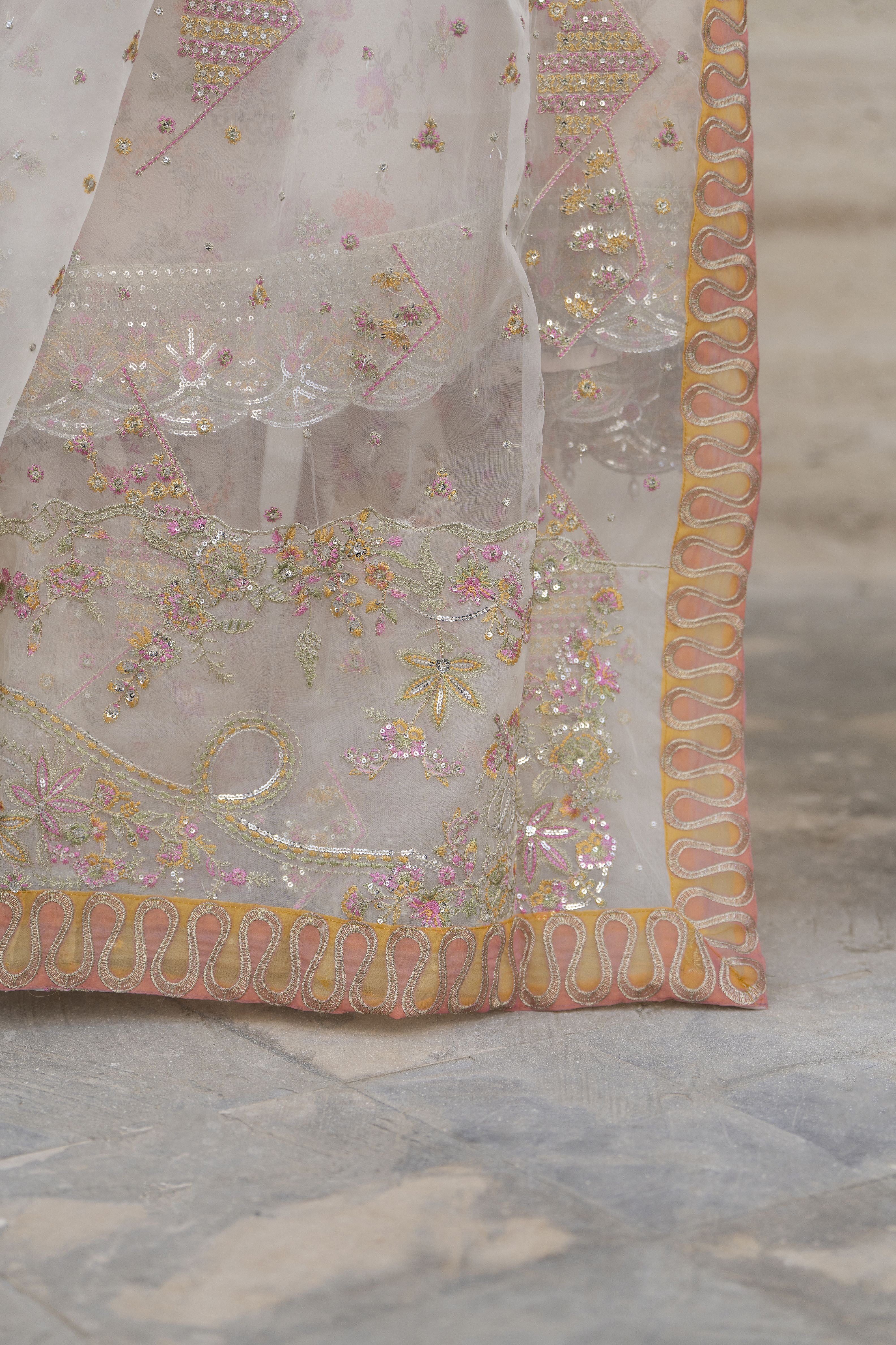 Silver 3pc Organza Handwork Frock with Sharara – The Occasion OS3