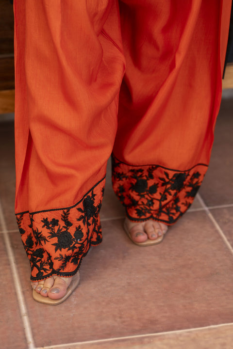 Burnt Orange 3PC Farshi Shalwar Suit by Bahaar e Gul Warun BGW09