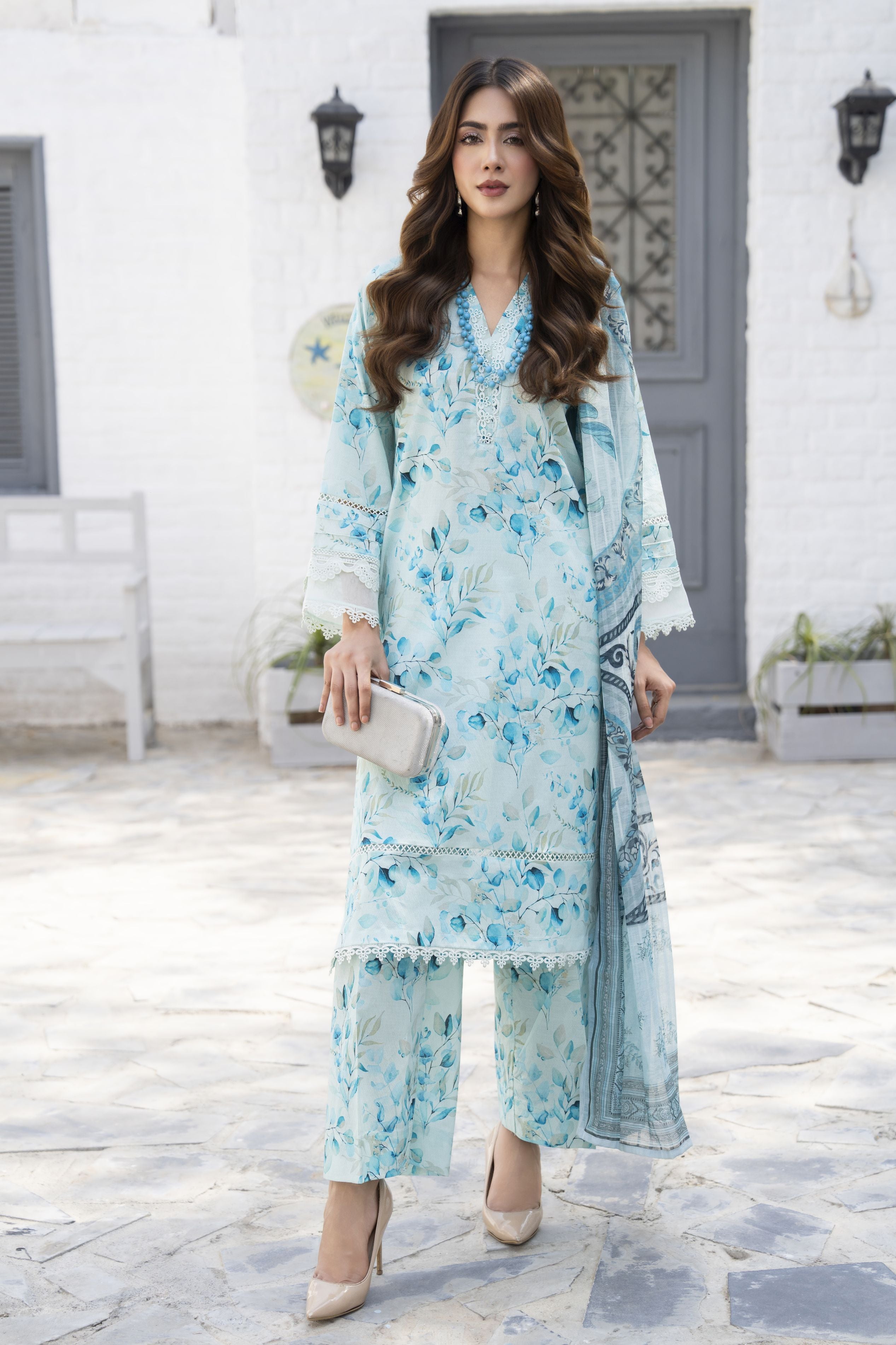 3pc Sky Blue Floral Printed Broshia Lawn Summer Womenswear by Zaiwa – LTZ3